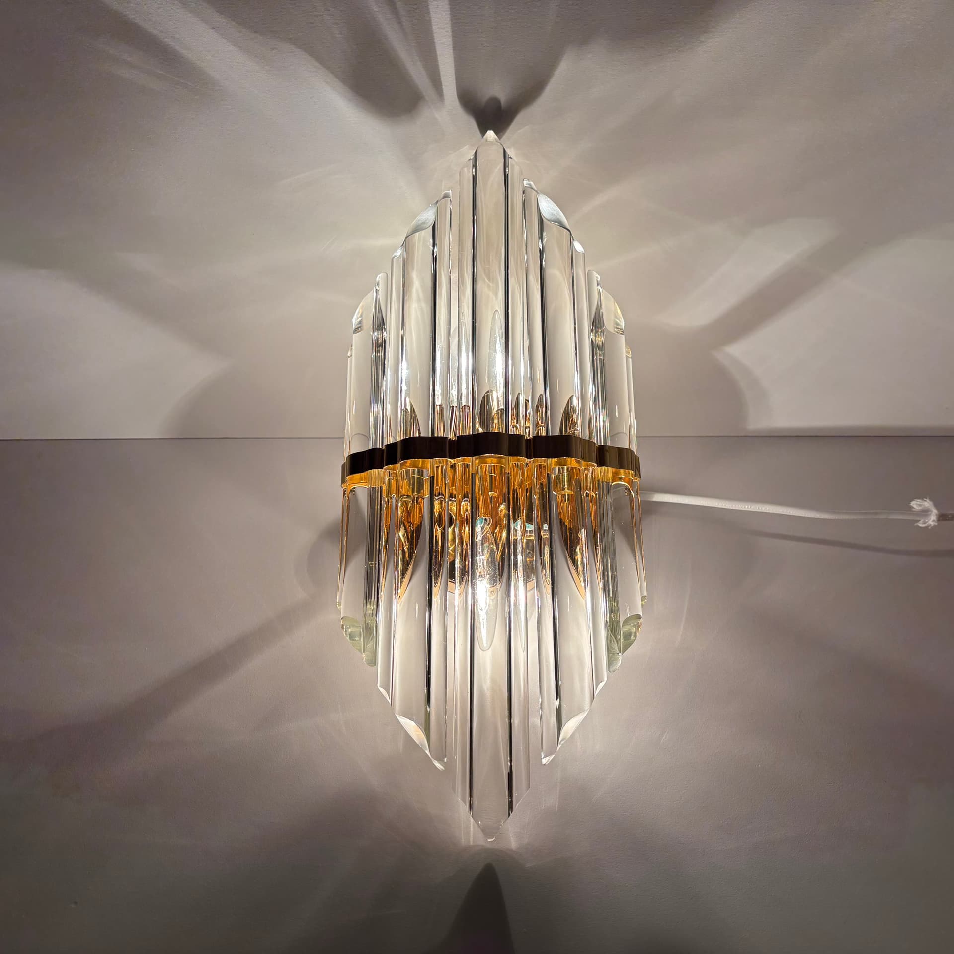 Para kinkietów, przezroczyste szkło, mosiądz złoty, Hiszpania, lata 90. - 287236