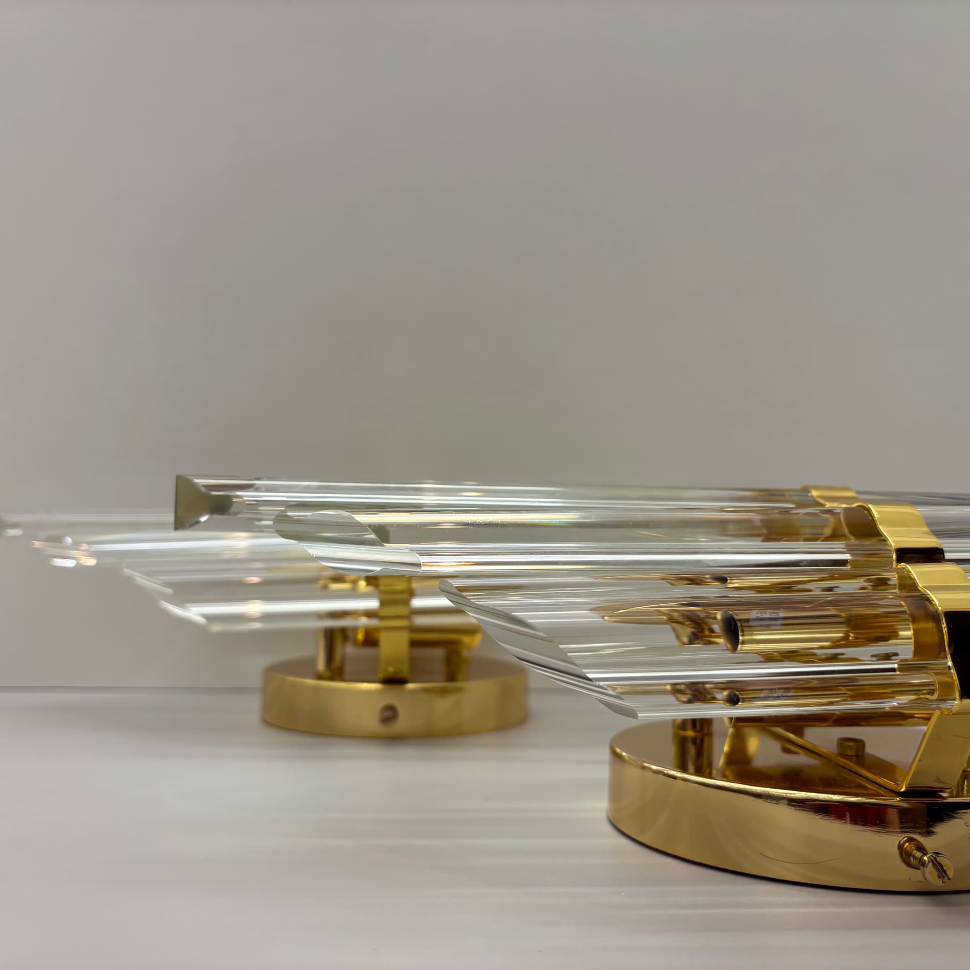 Para kinkietów, przezroczyste szkło, mosiądz złoty, Hiszpania, lata 90. - 287235