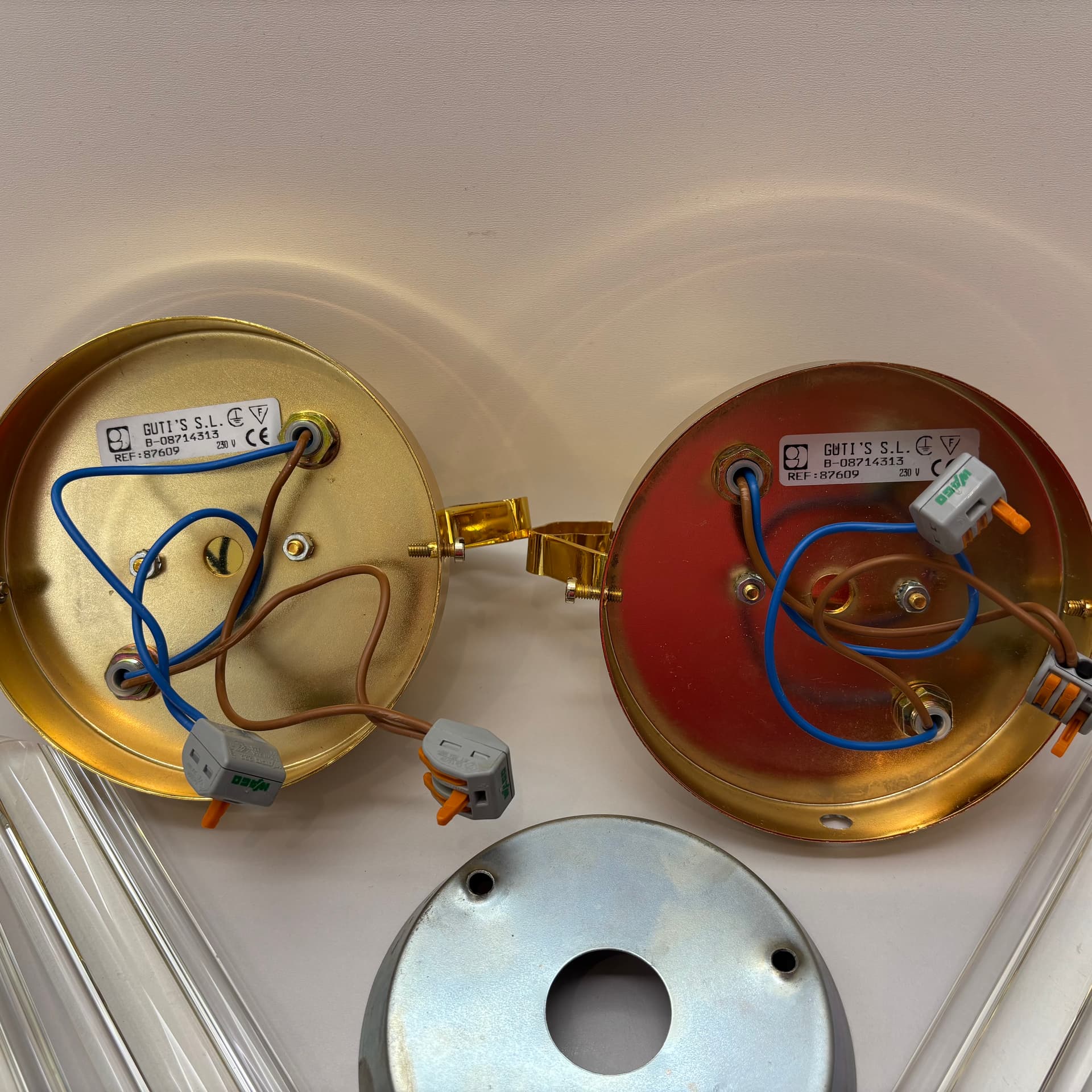 Para kinkietów, przezroczyste szkło, mosiądz złoty, Hiszpania, lata 90. - 287248