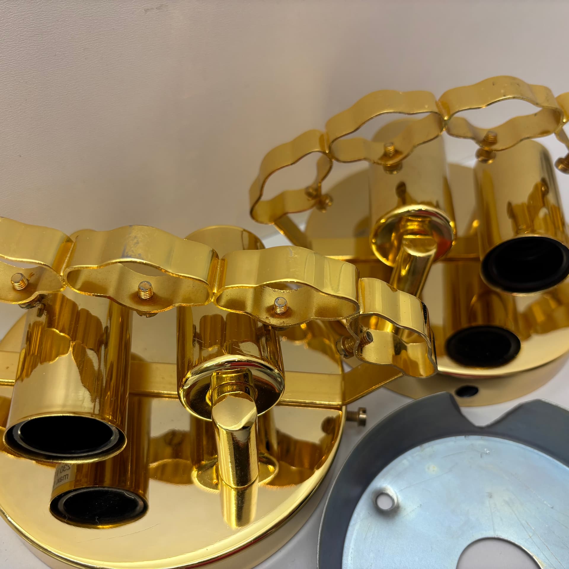 Para kinkietów, przezroczyste szkło, mosiądz złoty, Hiszpania, lata 90. - 287243