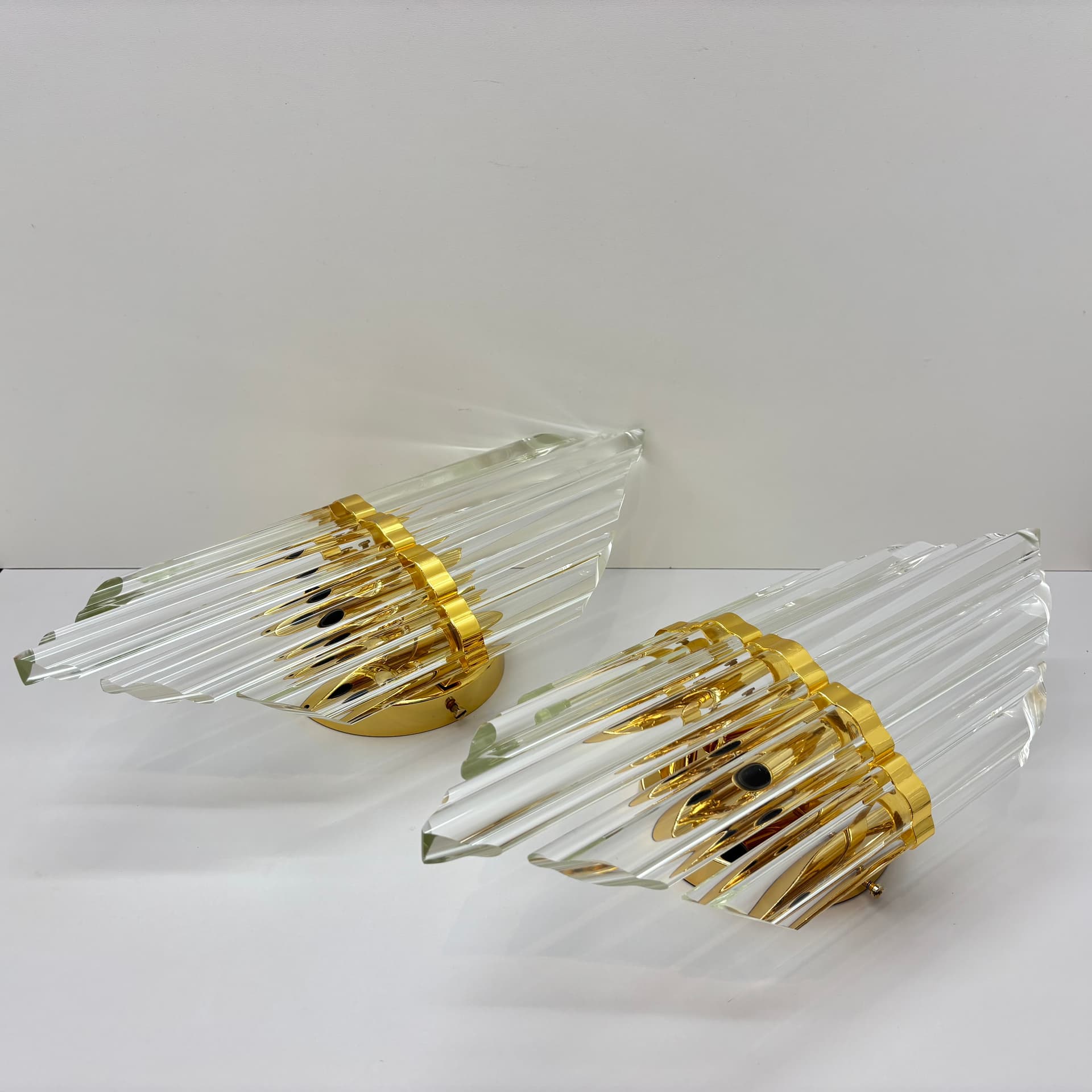 Para kinkietów, przezroczyste szkło, mosiądz złoty, Hiszpania, lata 90. - 287241