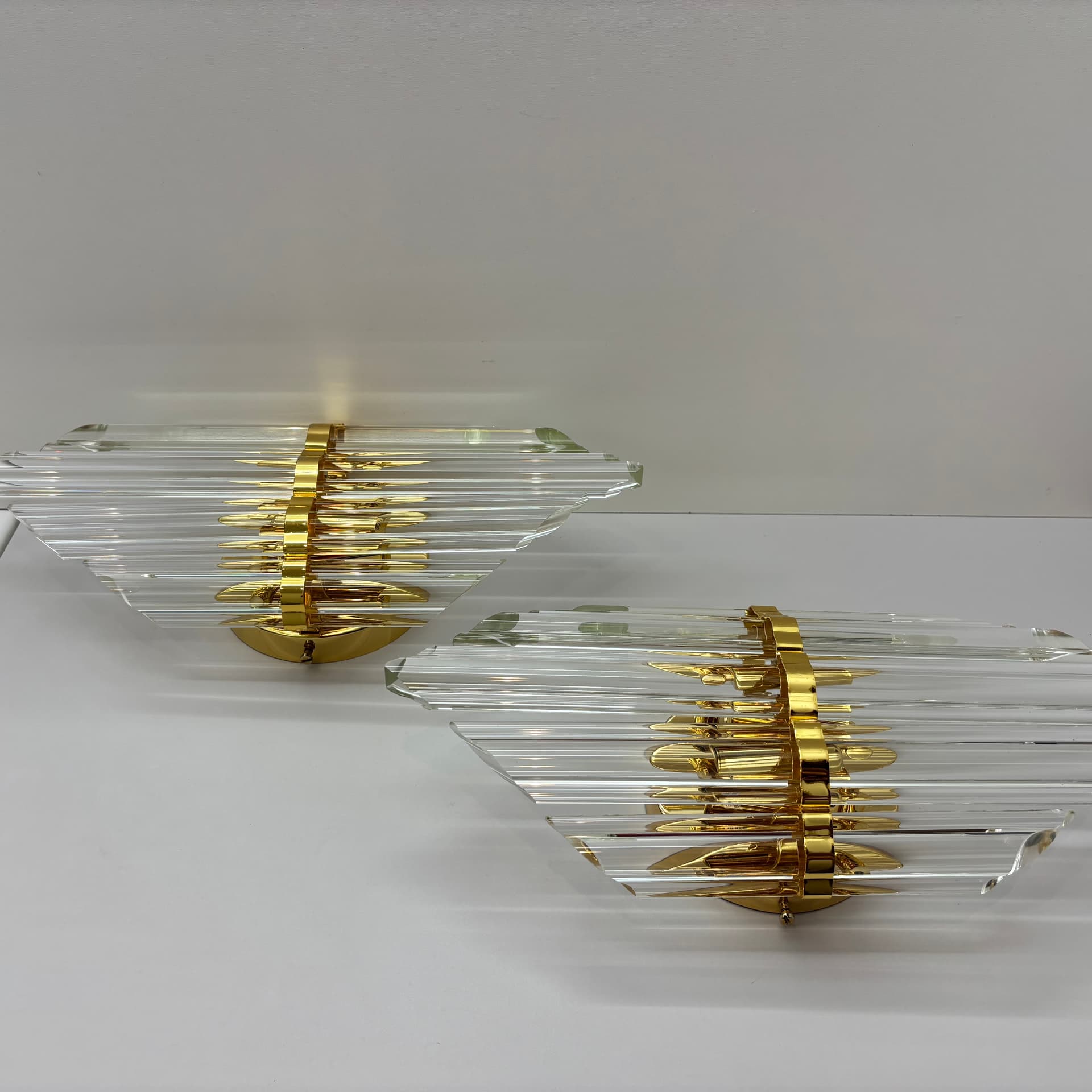 Para kinkietów, przezroczyste szkło, mosiądz złoty, Hiszpania, lata 90. - 287238