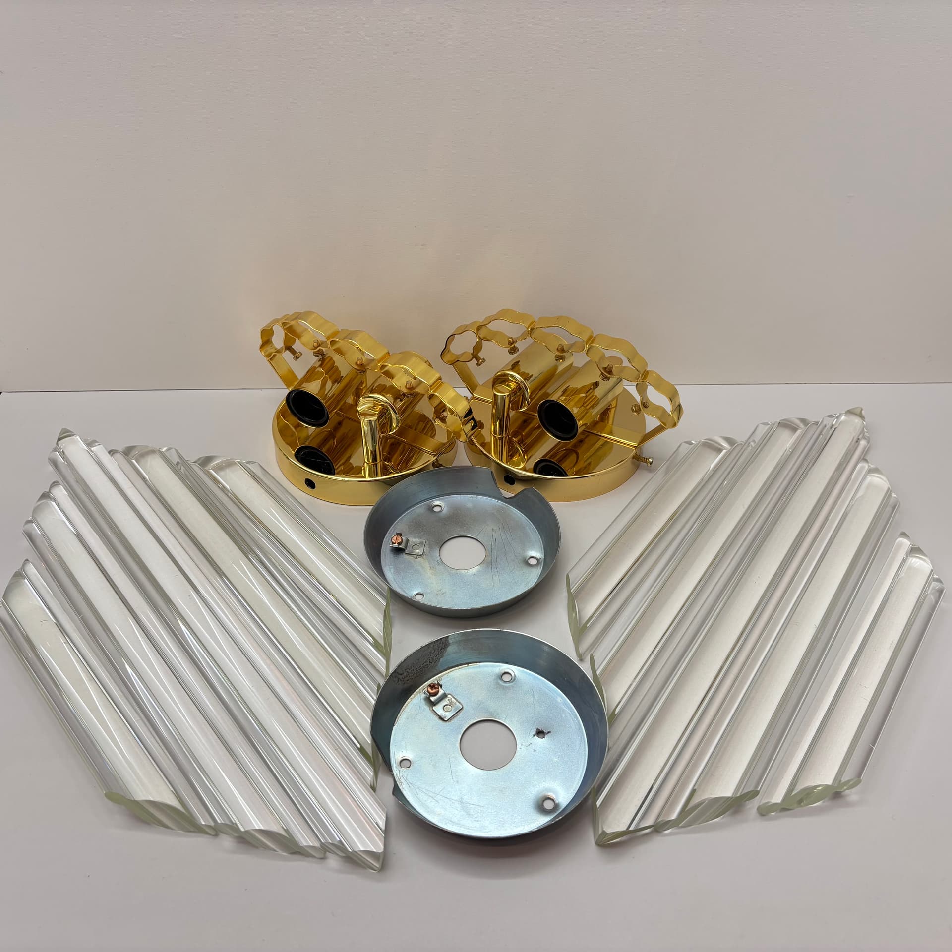 Para kinkietów, przezroczyste szkło, mosiądz złoty, Hiszpania, lata 90. - 287247