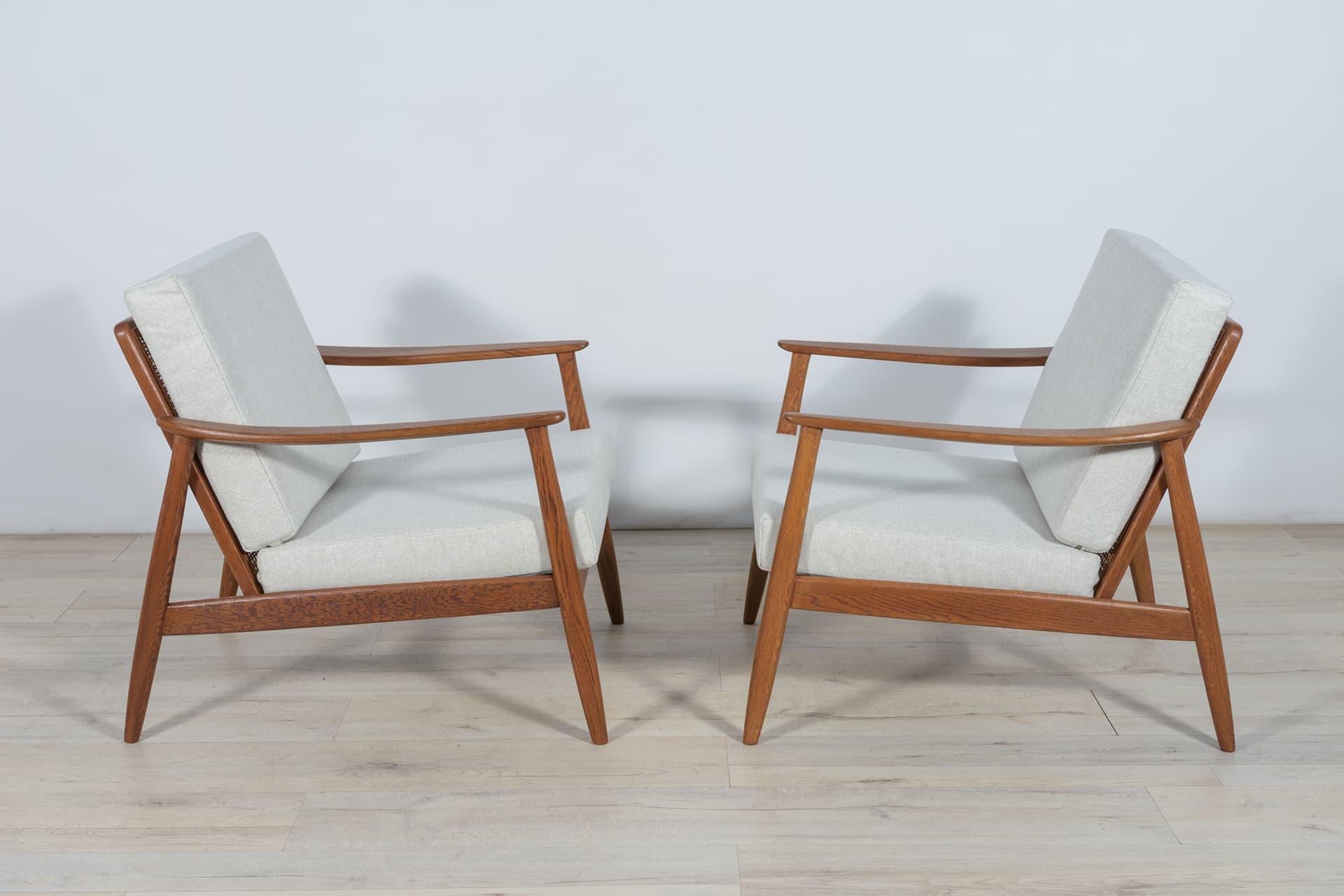 Para foteli USA 247, beż, teak dąb rattan, proj. F. Ohlsson, Dux, Szwecja, lata 60. - 287265