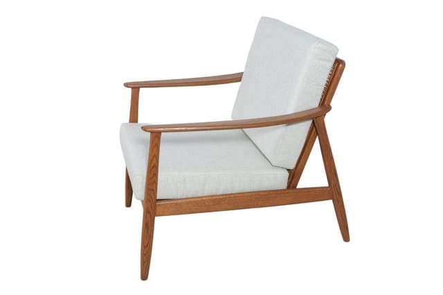 Fotel USA 247, bawełna beżowa, drewno mahoń, rattan, proj. F. Ohlsson, Dux, Szwecja, lata 60. - WYMIARY