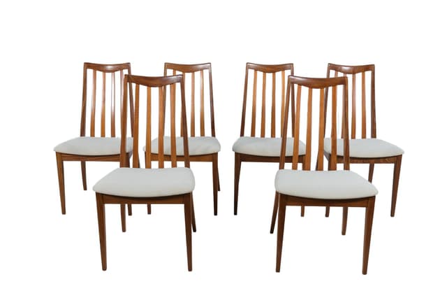 Komplet sześciu krzeseł, teak, beż, proj. L. Dandy, G-Plan, Wielka Brytania, lata 60. - WYMIARY