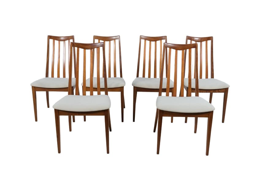 Komplet sześciu krzeseł, teak, beż, proj. L. Dandy, G-Plan, Wielka Brytania, lata 60.