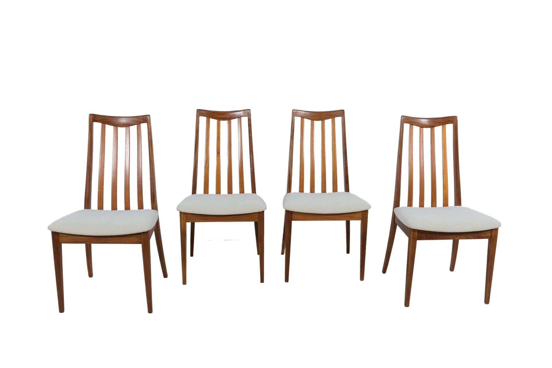 Komplet czterech krzeseł, teak, beż, proj. L. Dandy, G-Plan, Wielka Brytania, lata 60.