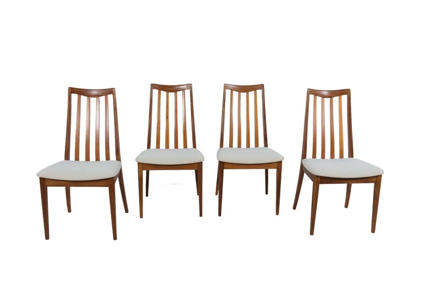 Komplet czterech krzeseł, teak, beż, proj. L. Dandy, G-Plan, Wielka Brytania, lata 60.