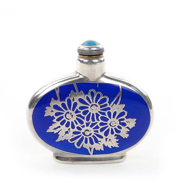 Perfume Bottle Art Nouveau, blue, porcelain, Sweden, early 20th c. - DIMENSION