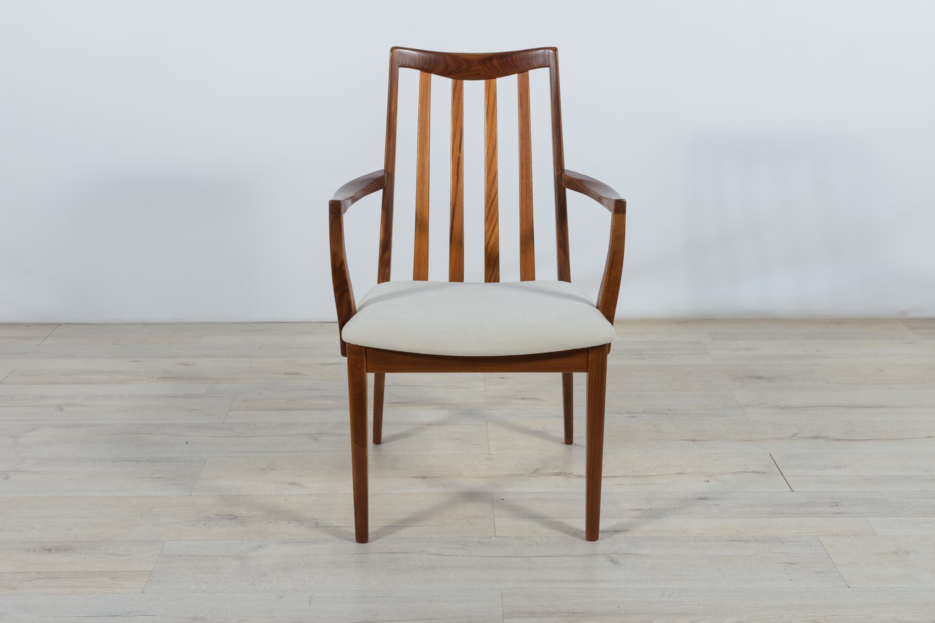 Komplet krzeseł i foteli, teak brązowy, welna beżowa, proj. L. Dandy, G-Plan, Wielka Brytania, lata 60. - 287467