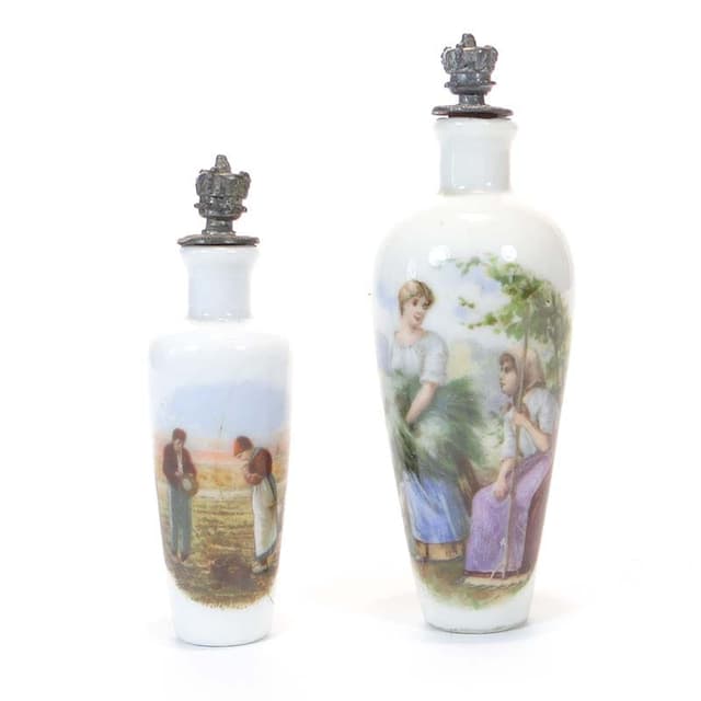 Pair of scent bottles, multicolor porcelain, Spain, early 20th c. - DIMENSION