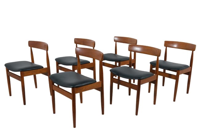 Komplet sześciu krzeseł, teak brązowy, skóra naturalna czarna, Dania, lata 60. - WYMIARY