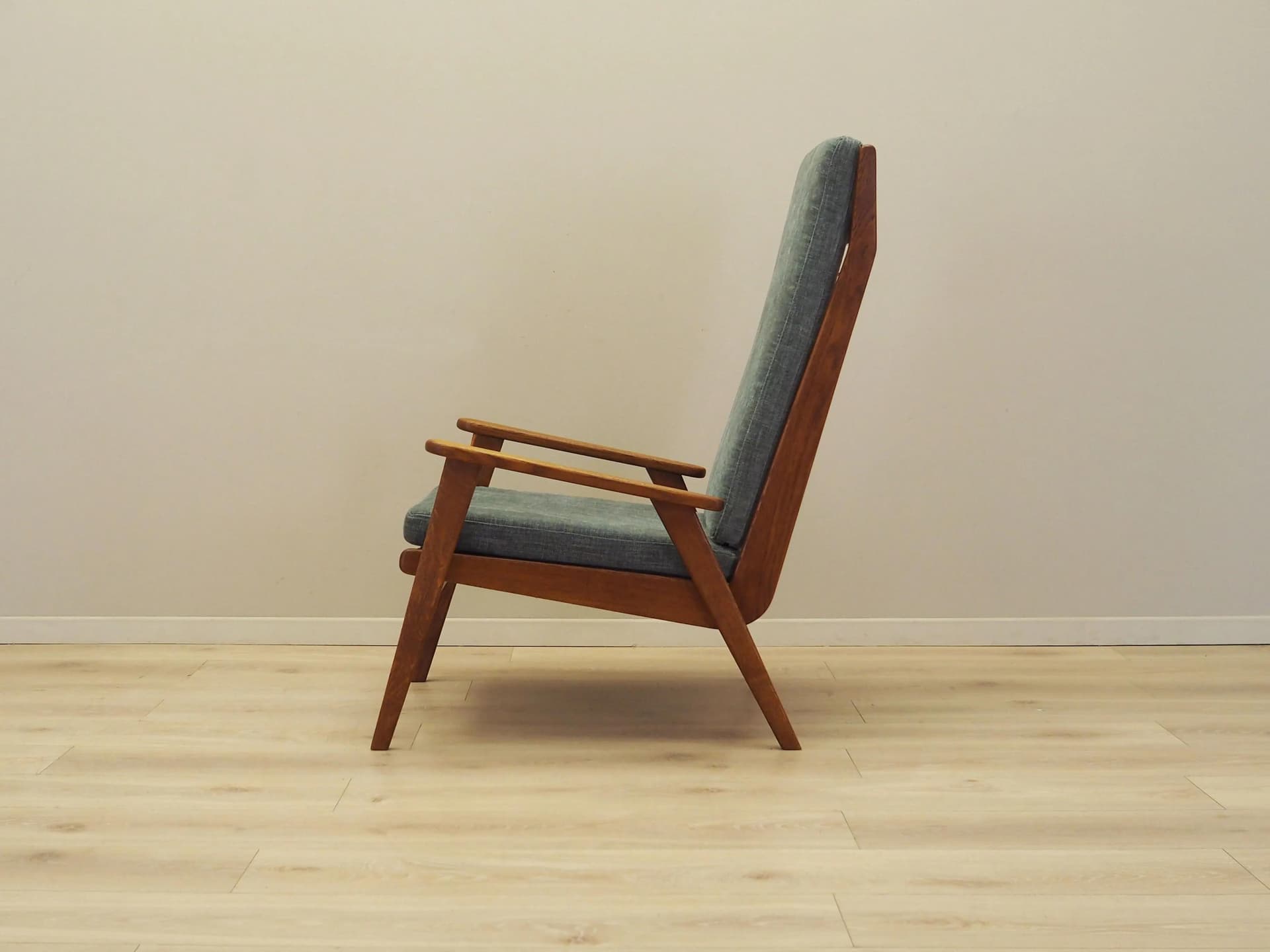 Armchair, grey, oak, Denmark, 1970s. - 21261