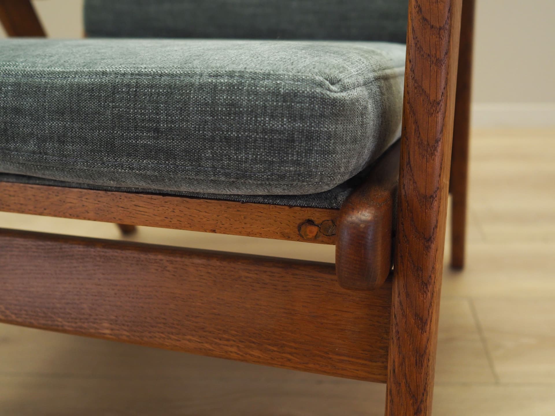 Armchair, grey, oak, Denmark, 1970s. - 67451