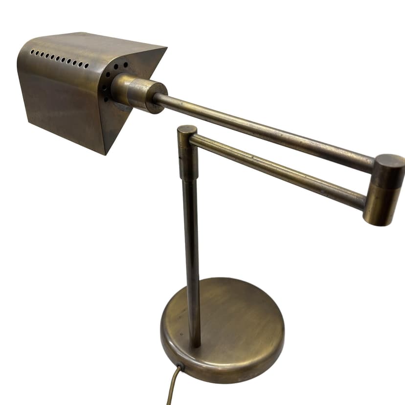 Lampa stołowa, mosiądz złoty, proj. G. Frattini, Włochy, lata 70.