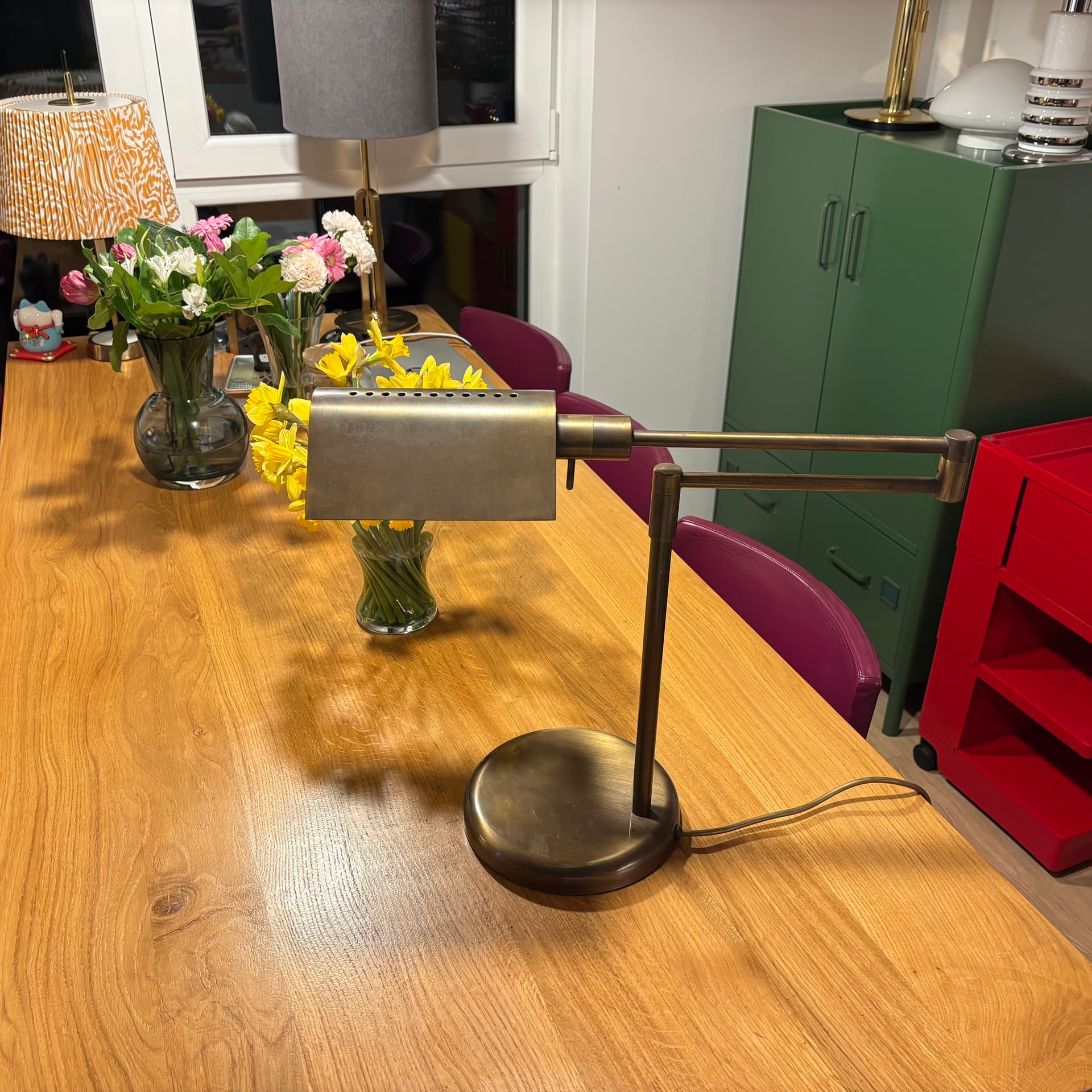 Lampa stołowa, mosiądz złoty, proj. G. Frattini, Włochy, lata 70. - 287682