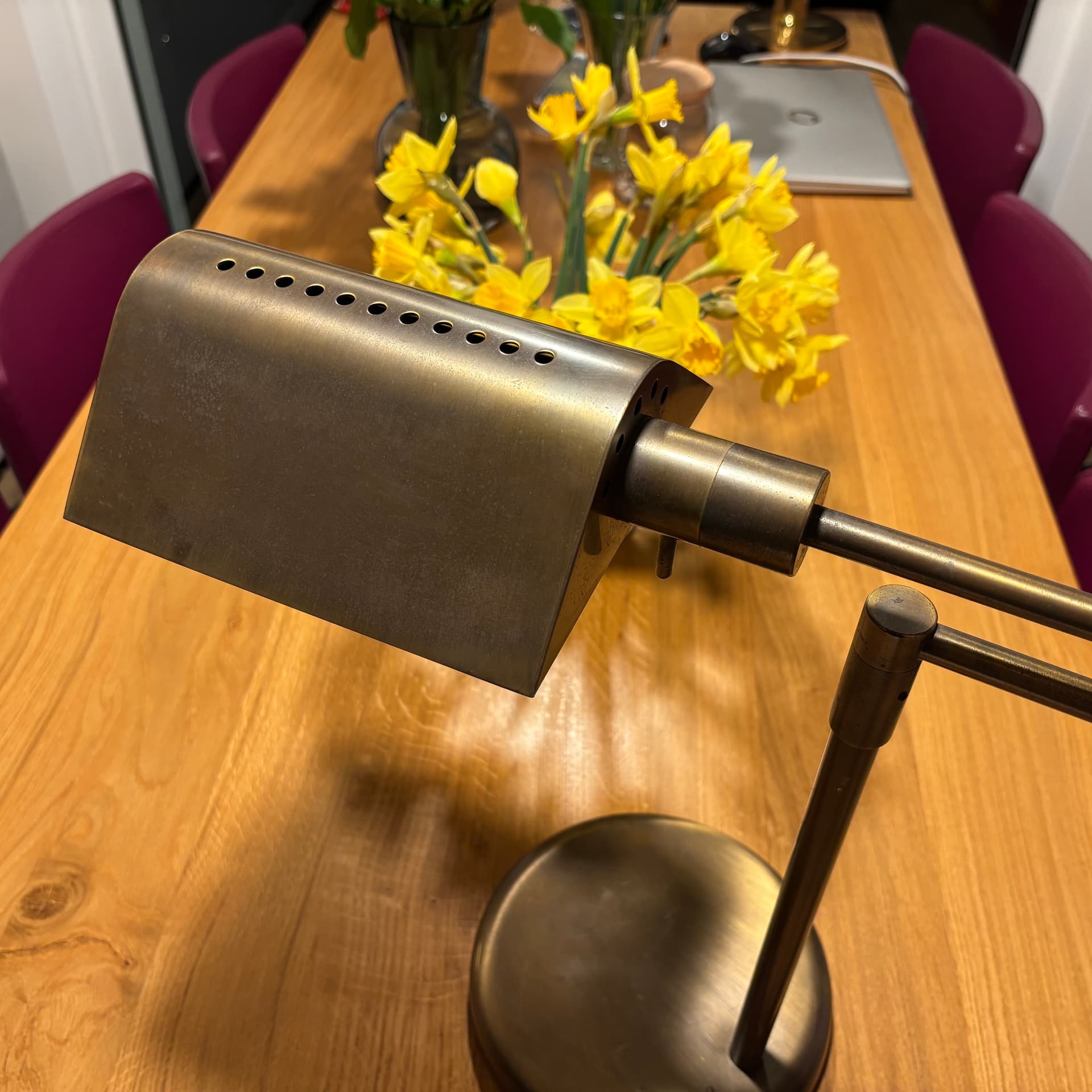 Lampa stołowa, mosiądz złoty, proj. G. Frattini, Włochy, lata 70. - 287669