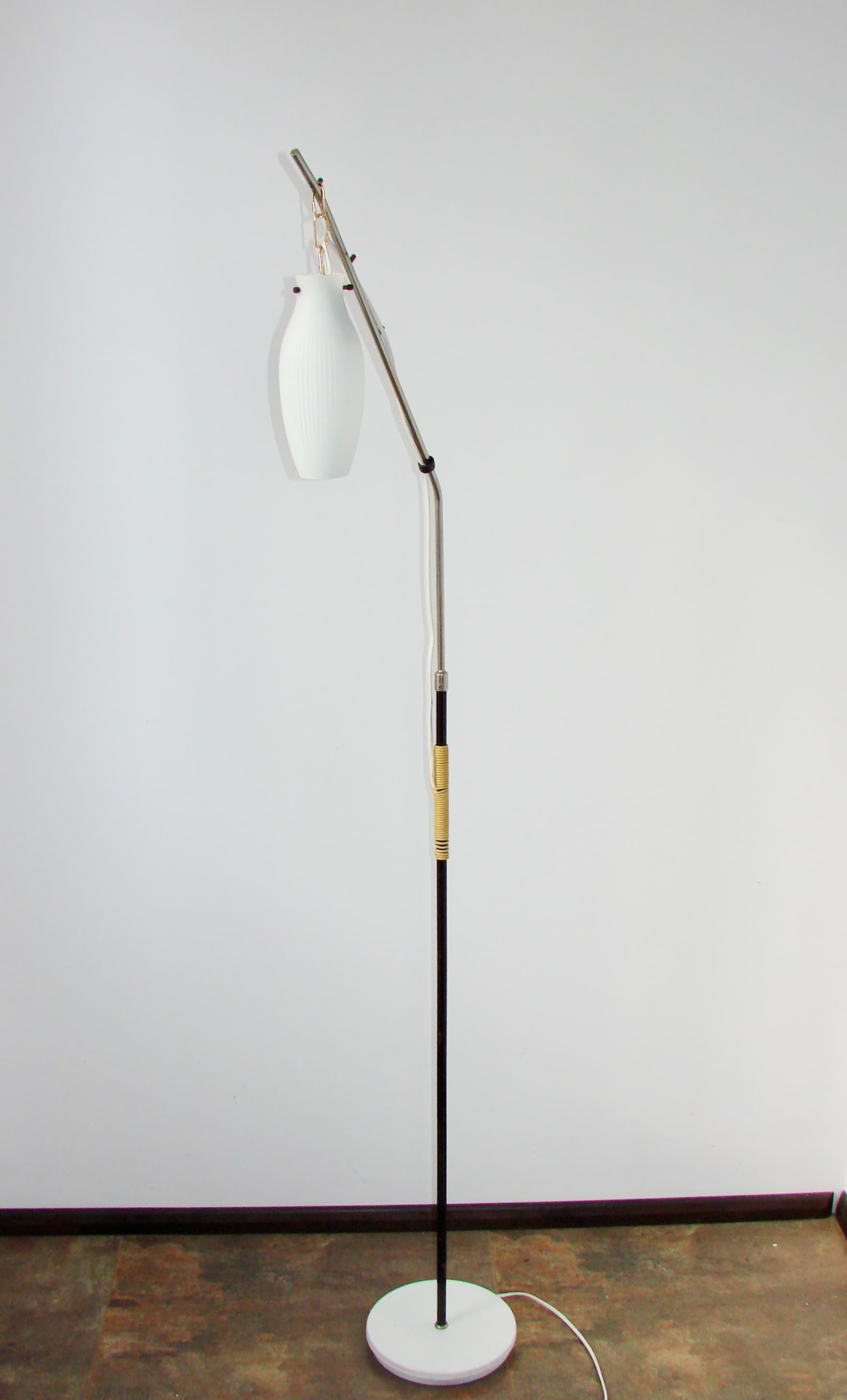 Floor lamp Jolo, white metal, glass, Jolo Kalmar, Austria, 1970s - 287685