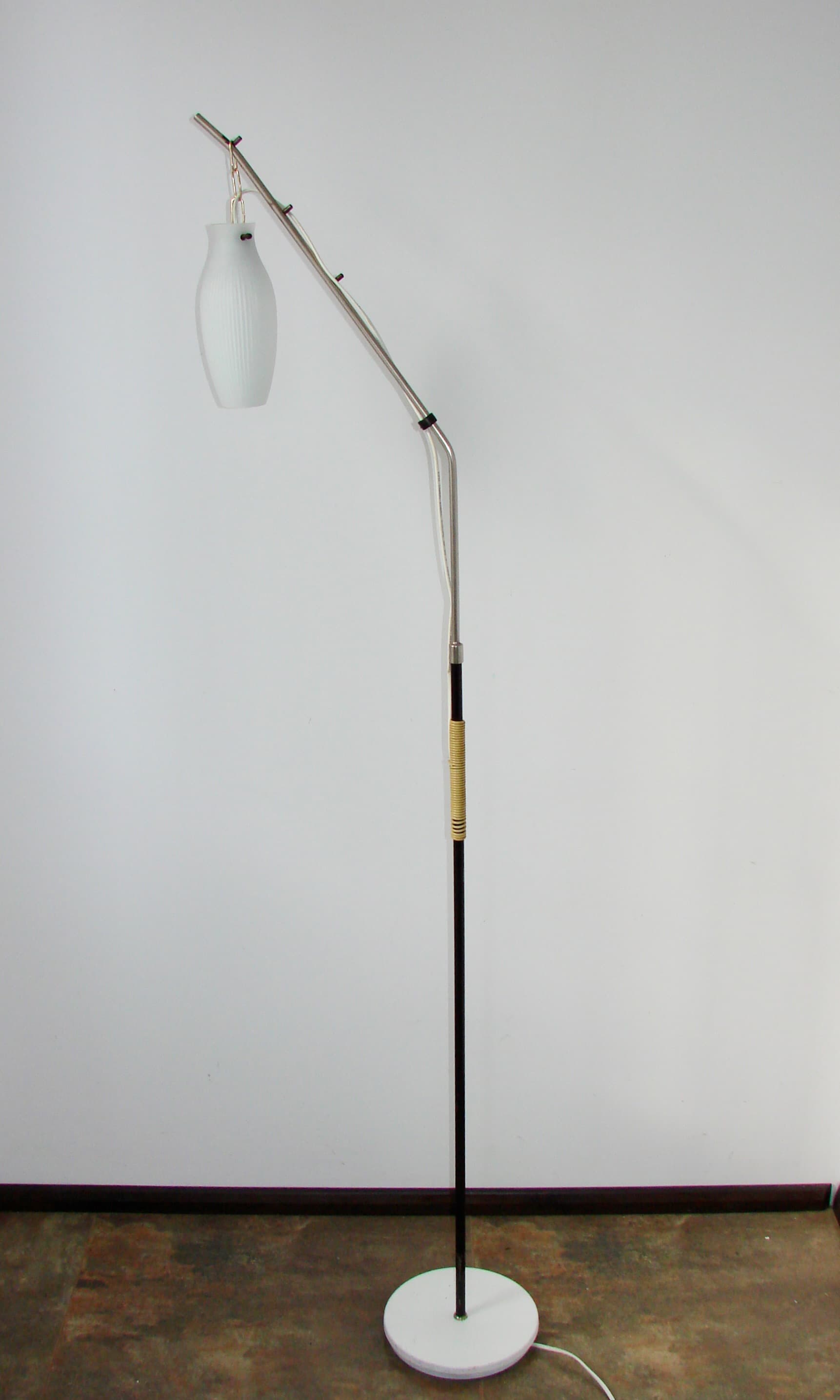 Floor lamp Jolo, white metal, glass, Jolo Kalmar, Austria, 1970s - 287683