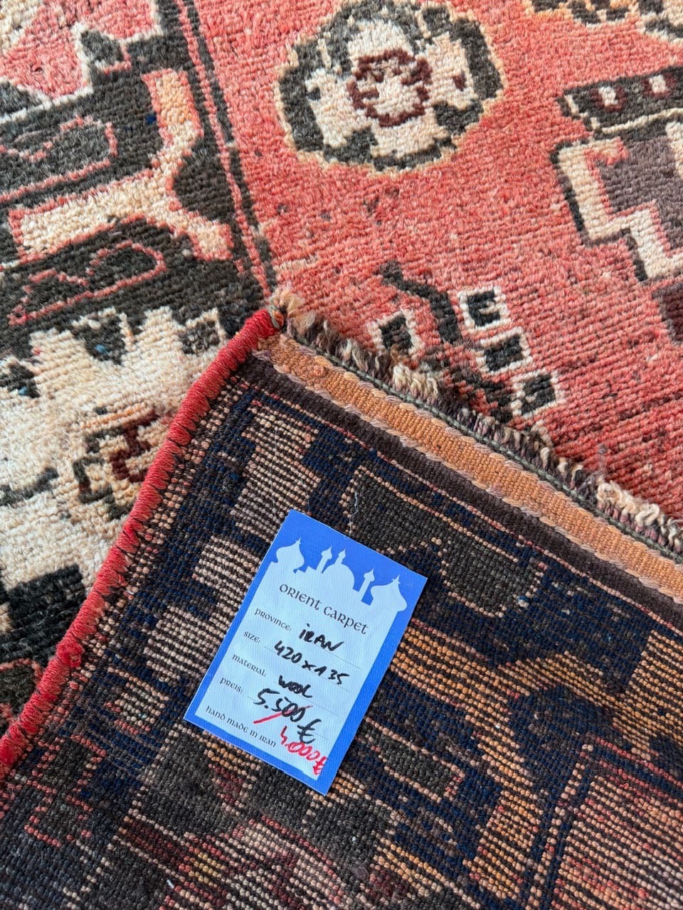 Chodnik Lori/Hamadan 420x135 cm, czerwony, wełna, Iran - 287702