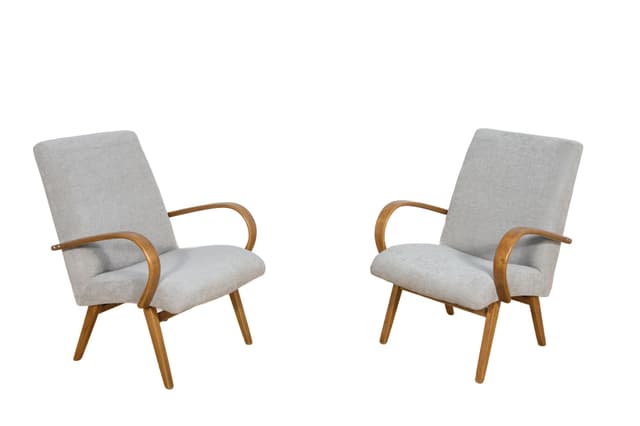Para foteli Model 53, tapicerka szara, buk, proj. J. Šmidek, TON, Czechosłowacja, lata 60. - WYMIARY
