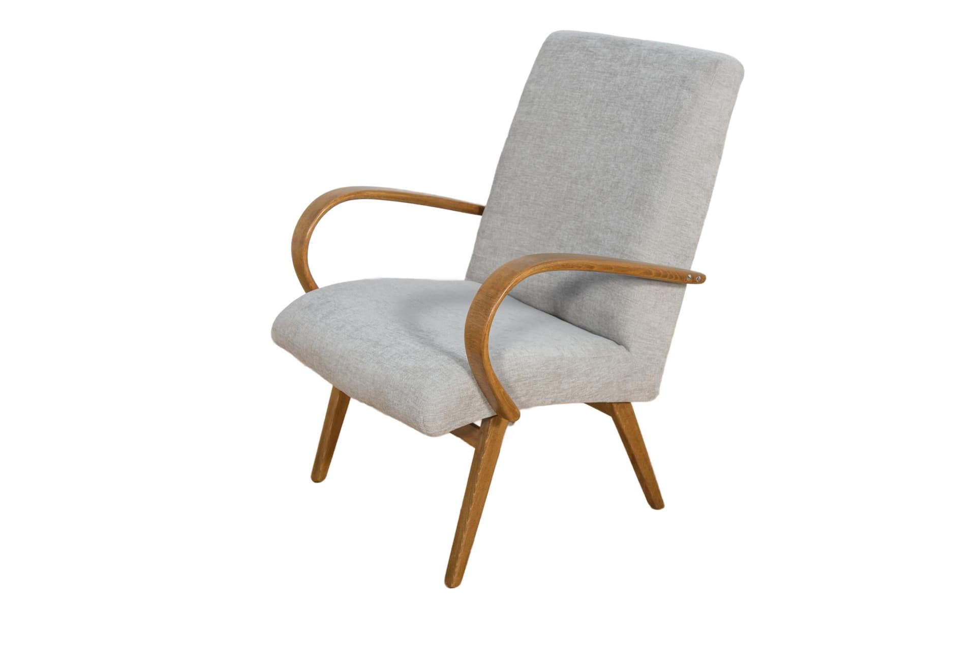 Fotel Model 53, szary, buk, proj. J. Šmidek, TON, Czechosłowacja, lata 60.