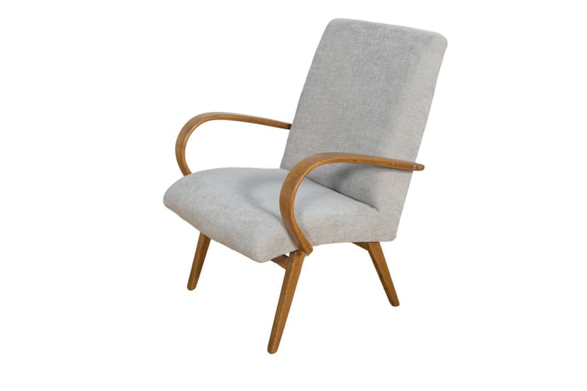 Fotel Model 53, szary, buk, proj. J. Šmidek, TON, Czechosłowacja, lata 60.