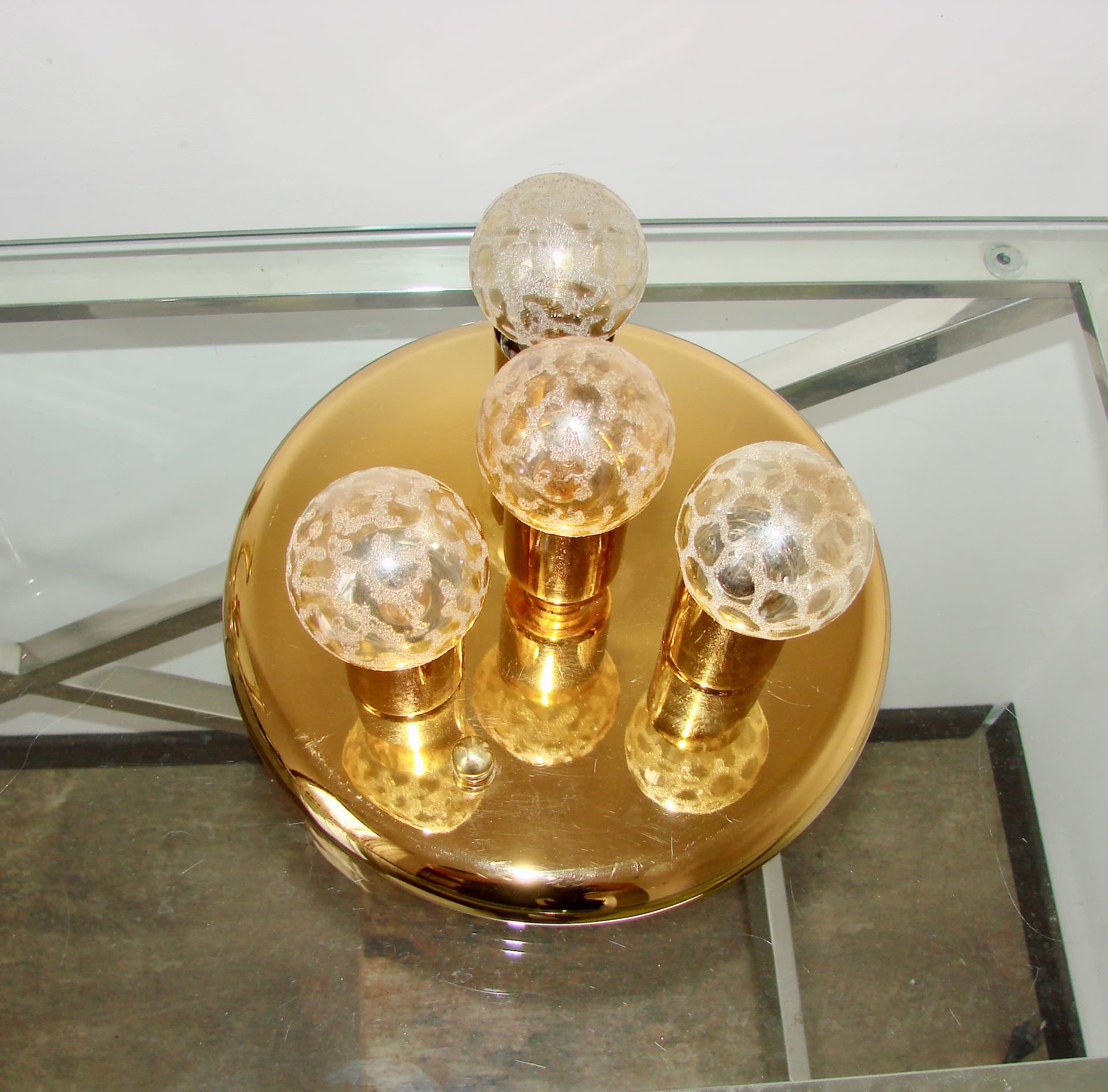 Plafon sufitowy, złoty, metal, lata 80. - 288060