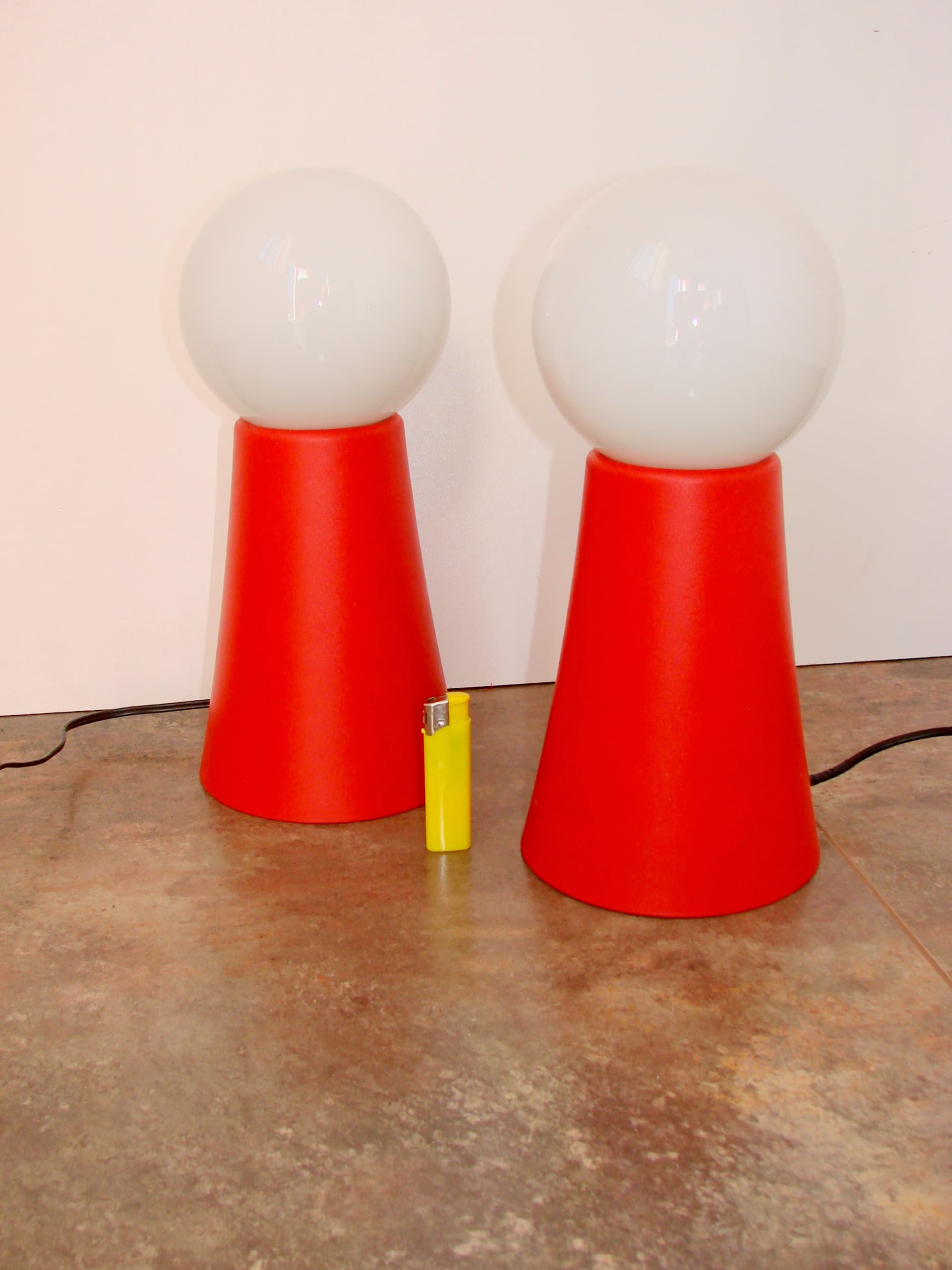 Para lamp stołowych Space Age, pomarańczowy, akryl, szkło biały, lata 70. - 288092