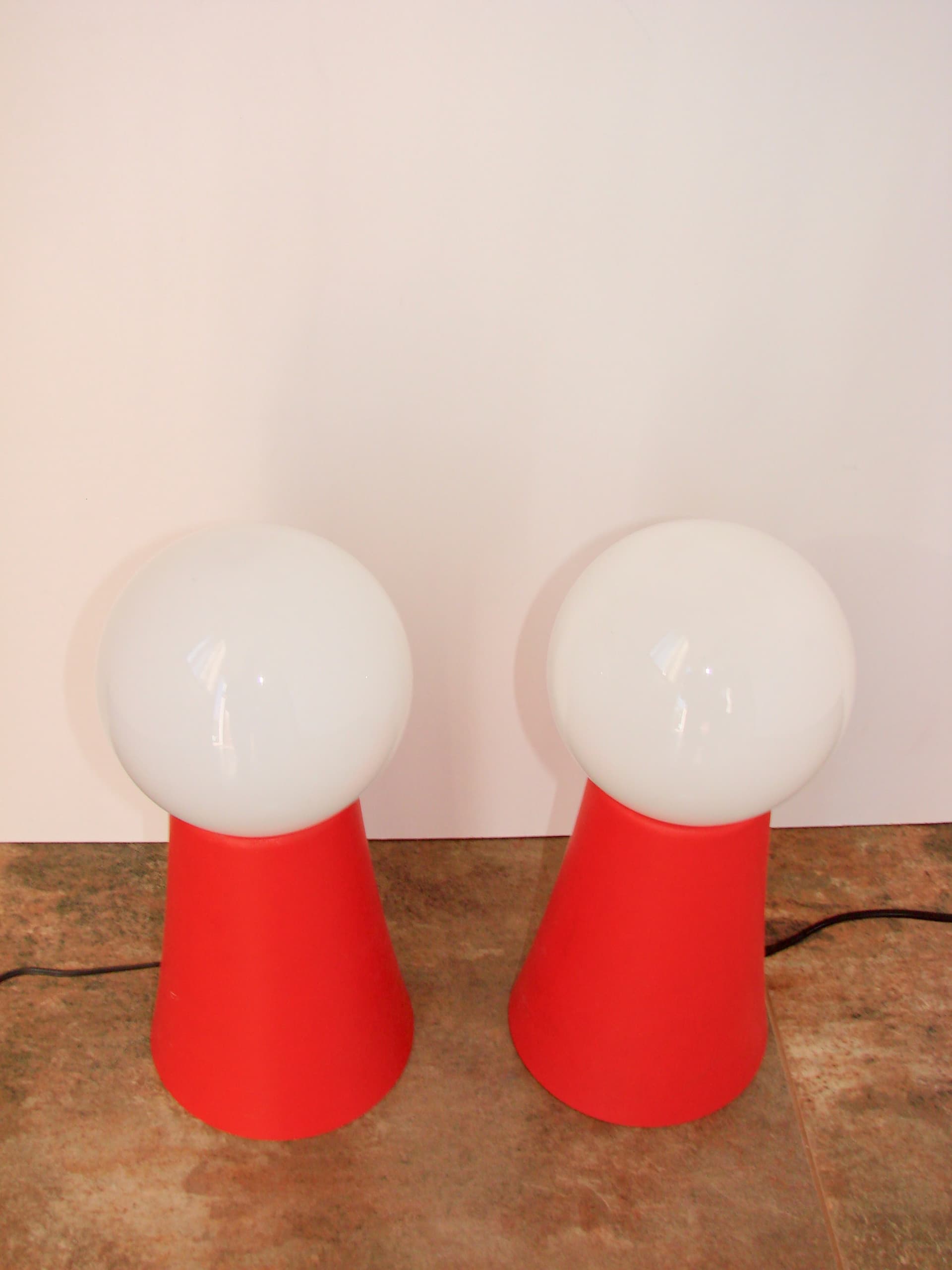 Para lamp stołowych Space Age, pomarańczowy, akryl, szkło biały, lata 70. - 288093