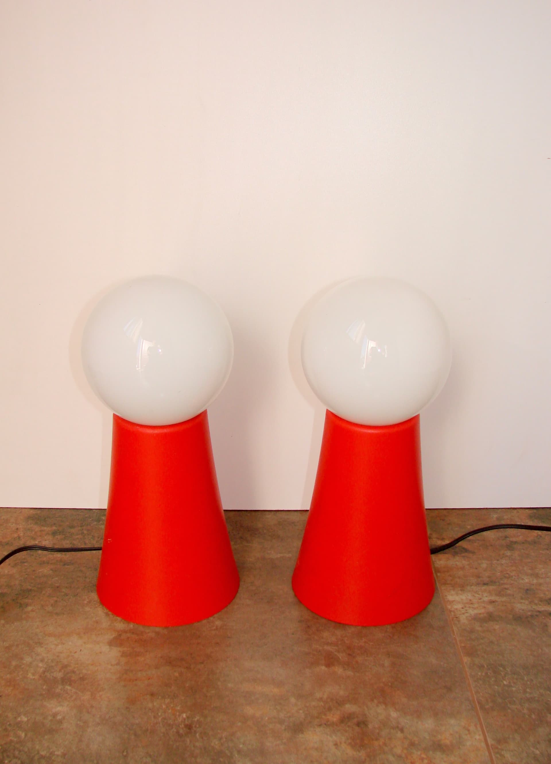 Para lamp stołowych Space Age, pomarańczowy, akryl, szkło biały, lata 70. - 288094