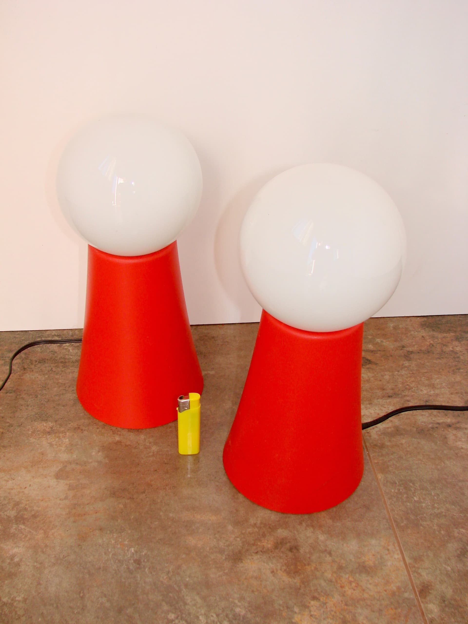 Para lamp stołowych Space Age, pomarańczowy, akryl, szkło biały, lata 70. - 288091