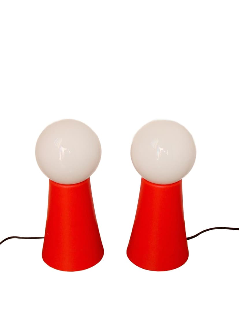 Para lamp stołowych Space Age, pomarańczowy, akryl, szkło biały, lata 70.