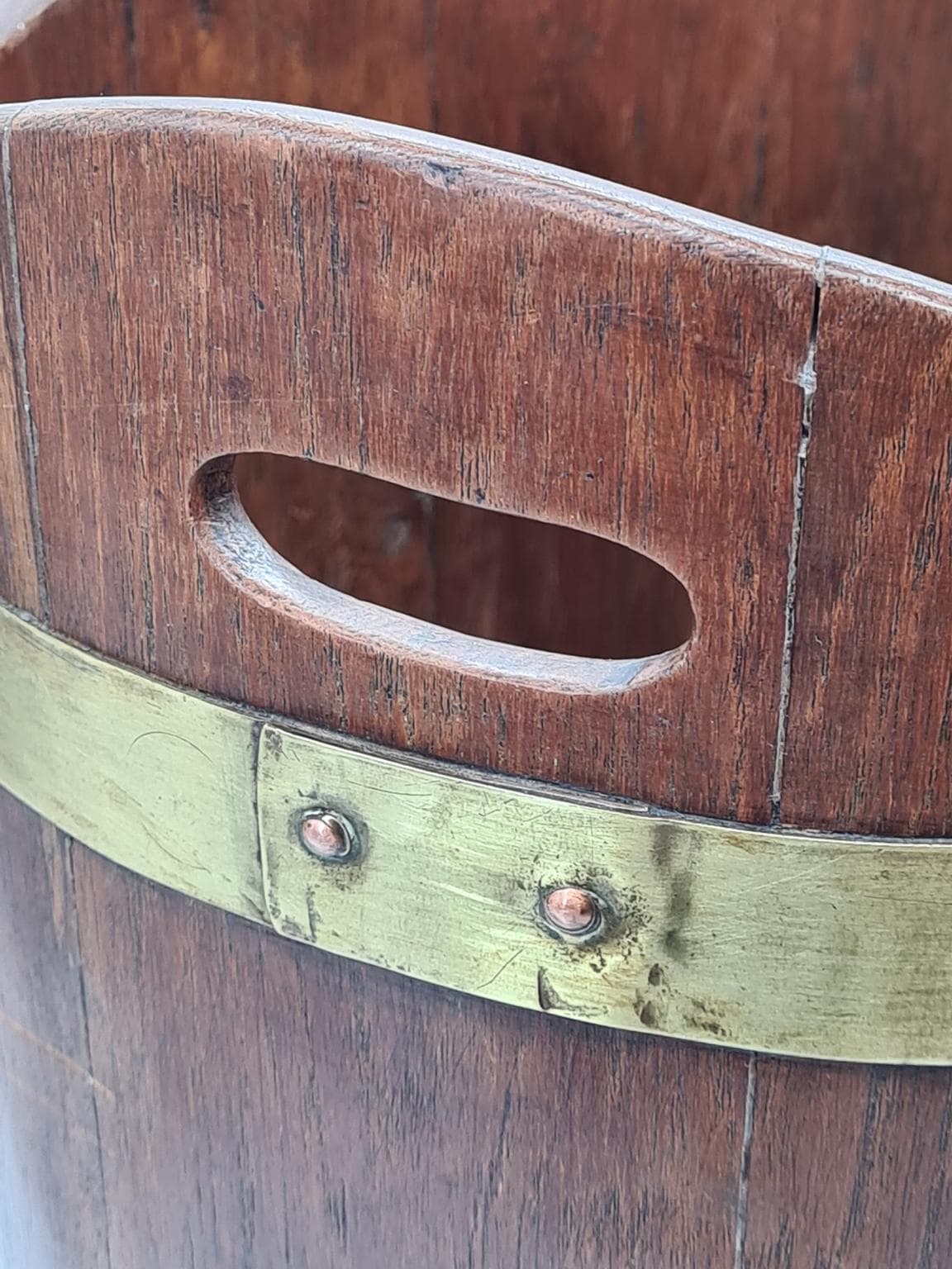 Nautical Bucket, brown, wood brass, 1970s - 288135