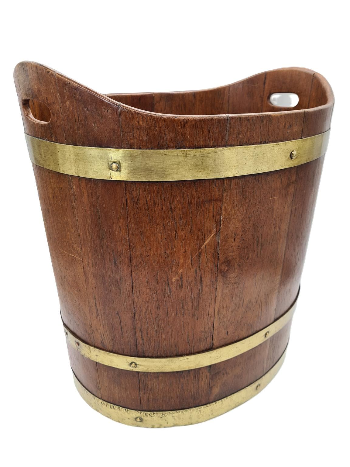 Nautical Bucket, brown, wood brass, 1970s