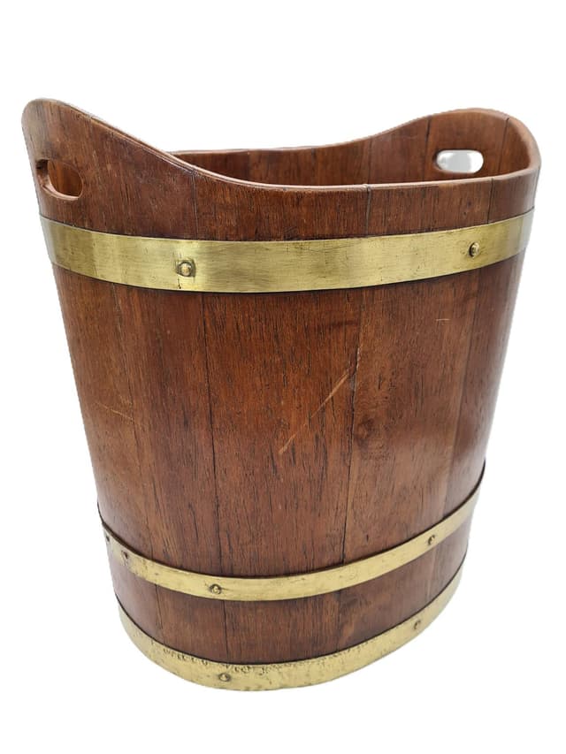 Nautical Bucket, brown, wood brass, 1970s - DIMENSION