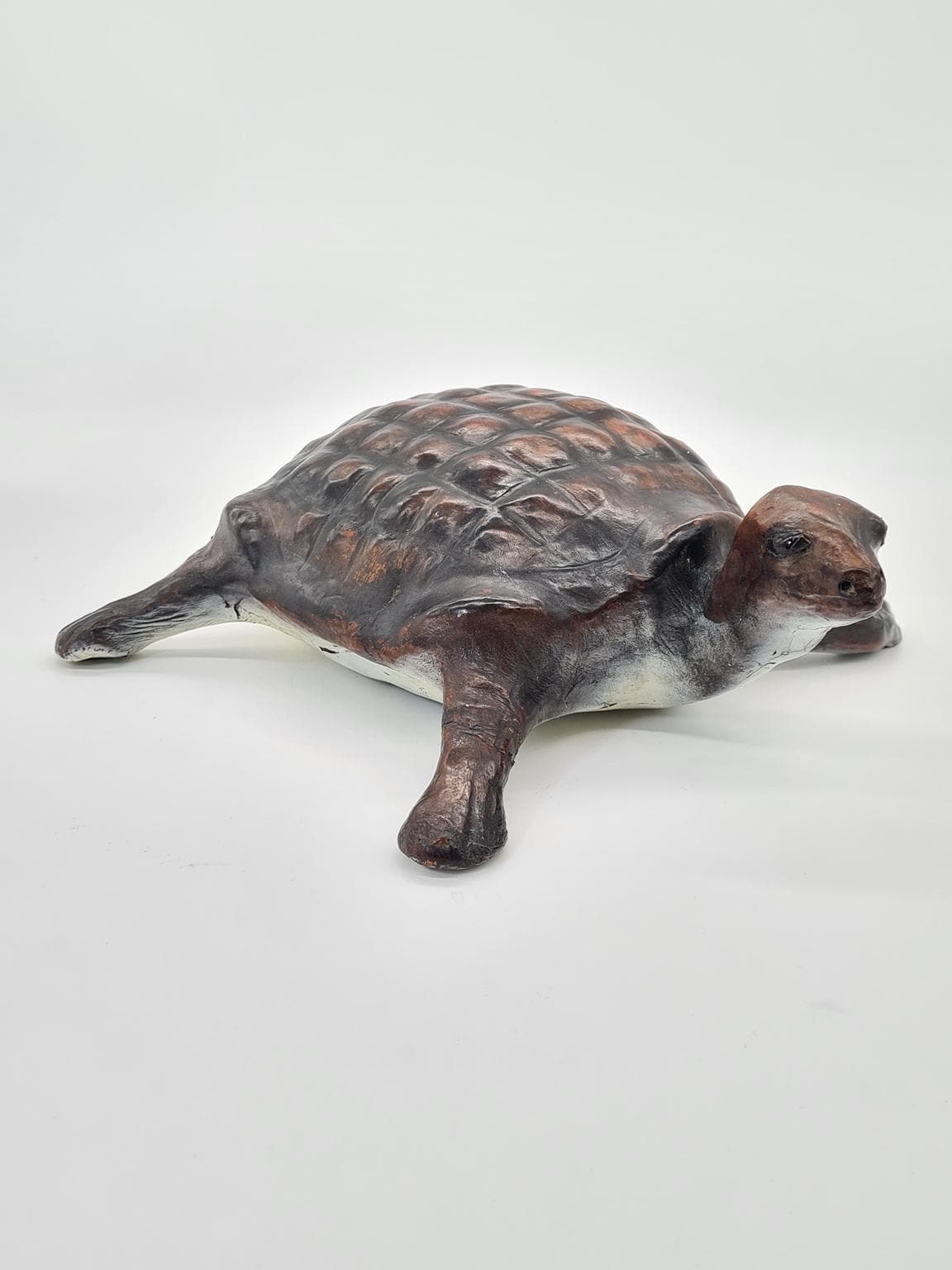 Figurka żółwia, brązowy, skóra naturalna, lata 70. - 288152