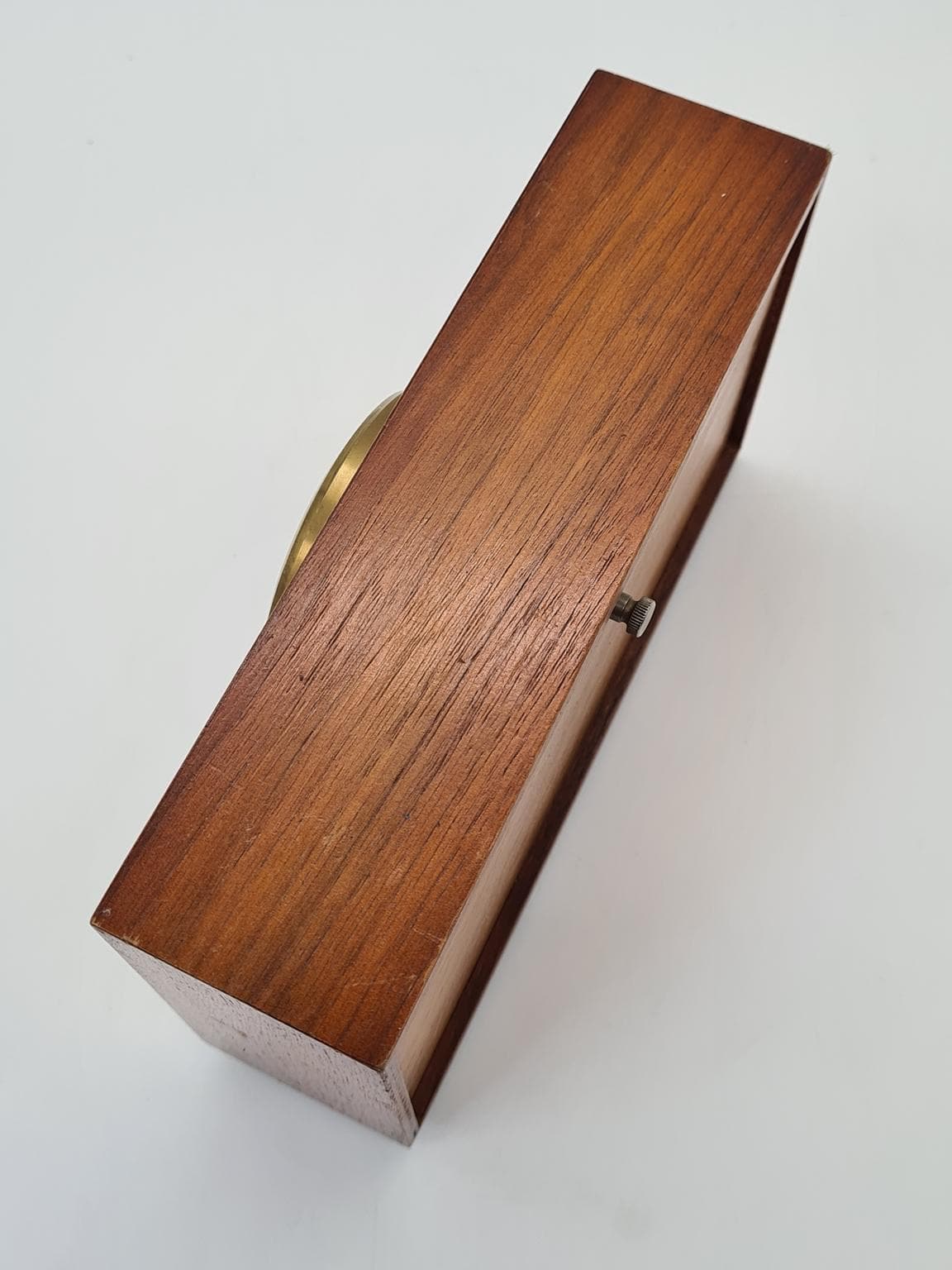 Zegar stołowy Weimar Quartz, drewno mosiądz szkło złoty, Weimar, Niemcy, lata 70. - 288171