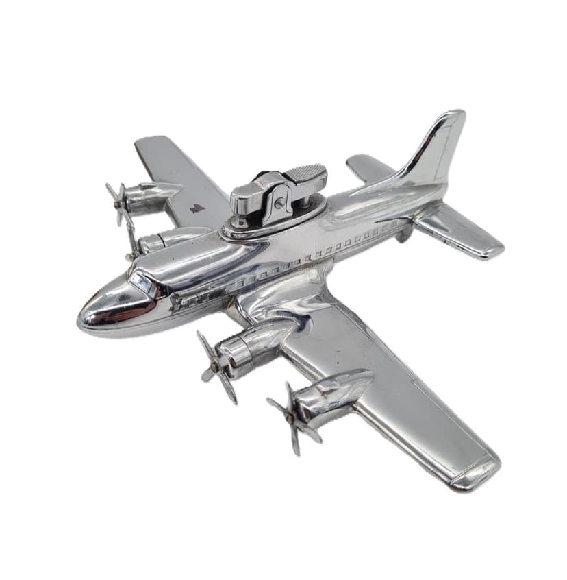 Zapalniczka stołowa samolotowa, srebrny, chrom, Japonia, lata 60.