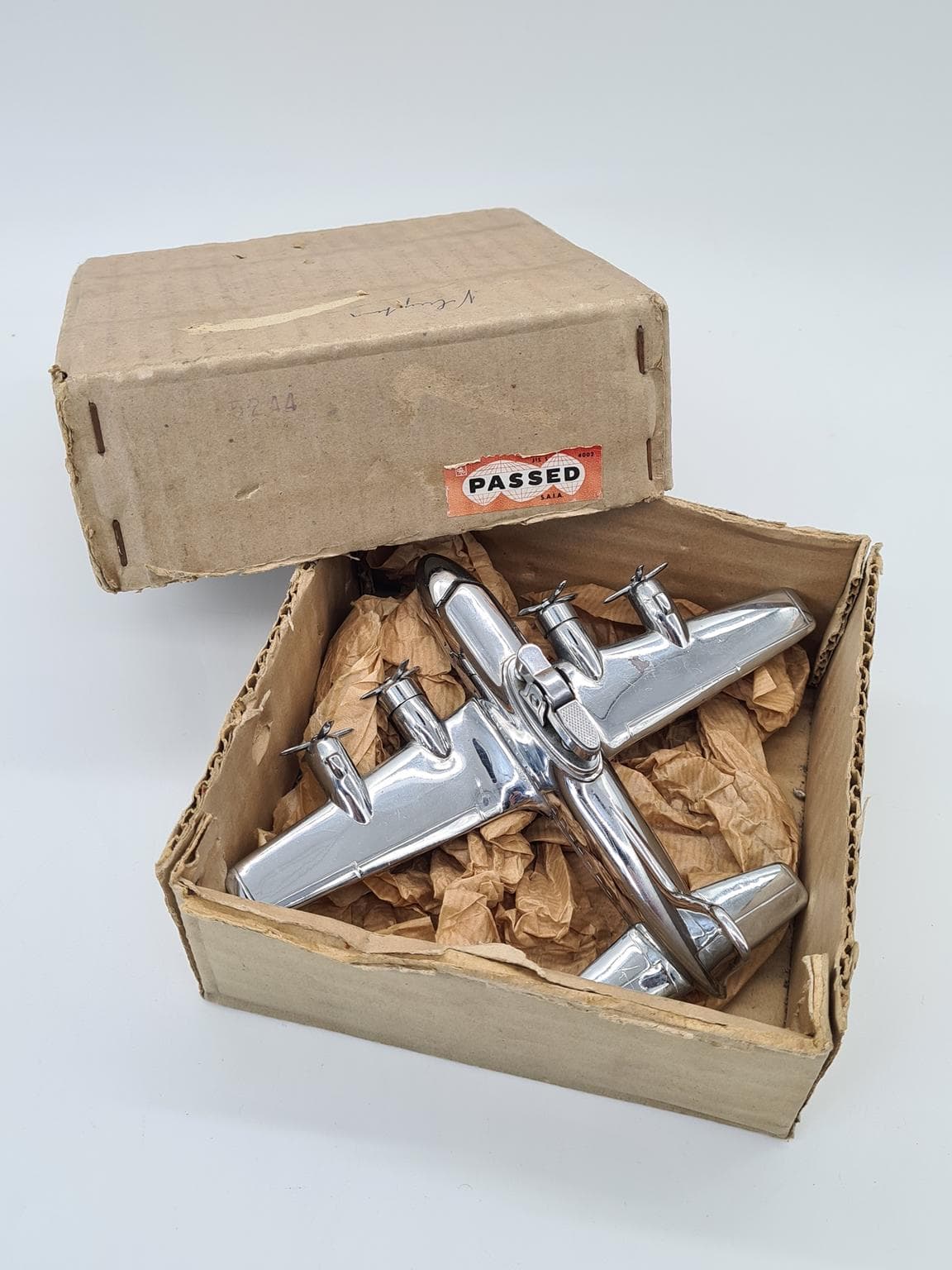 Zapalniczka stołowa samolotowa, srebrny, chrom, Japonia, lata 60. - 288197