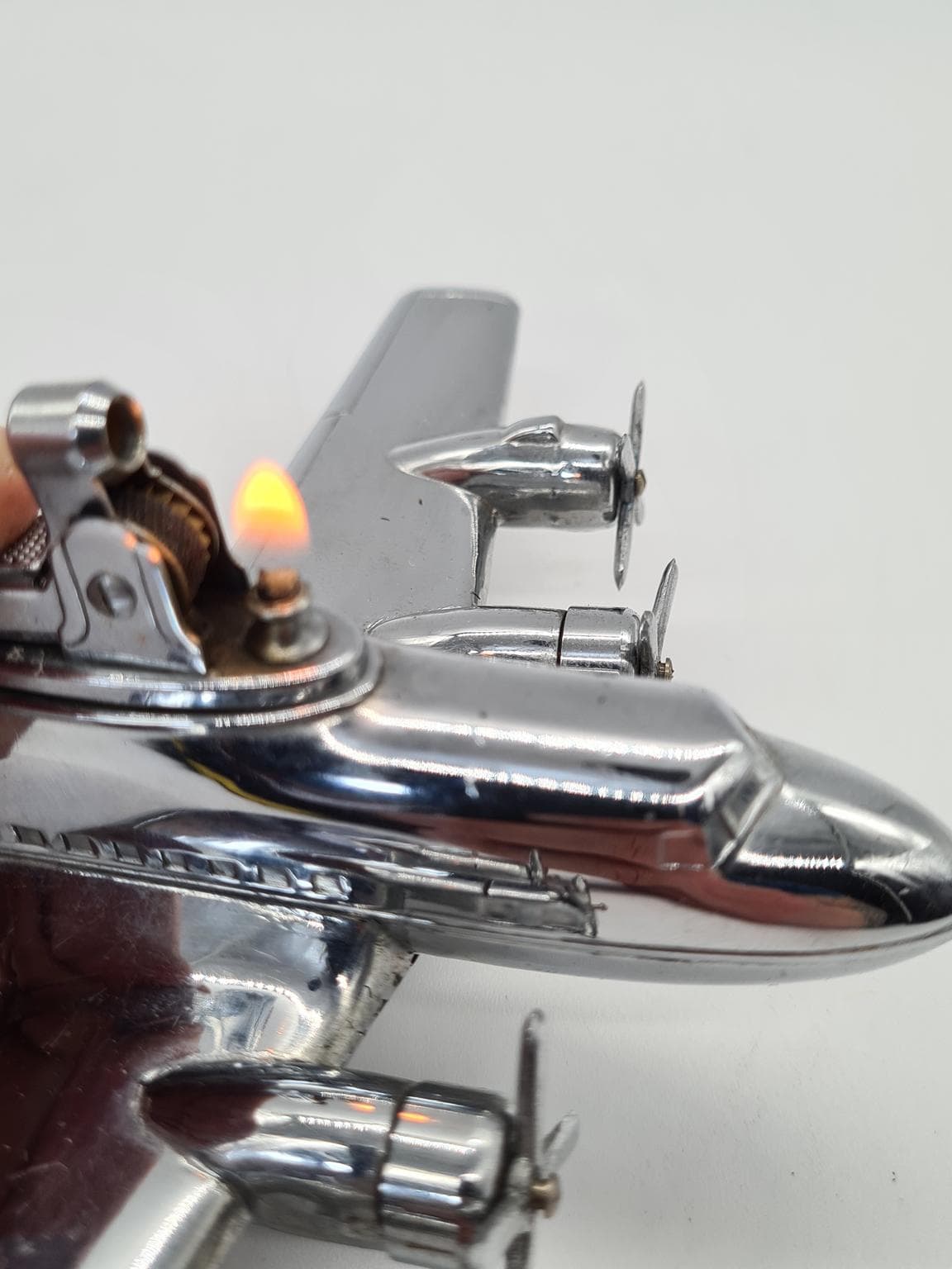 Zapalniczka stołowa samolotowa, srebrny, chrom, Japonia, lata 60. - 288196