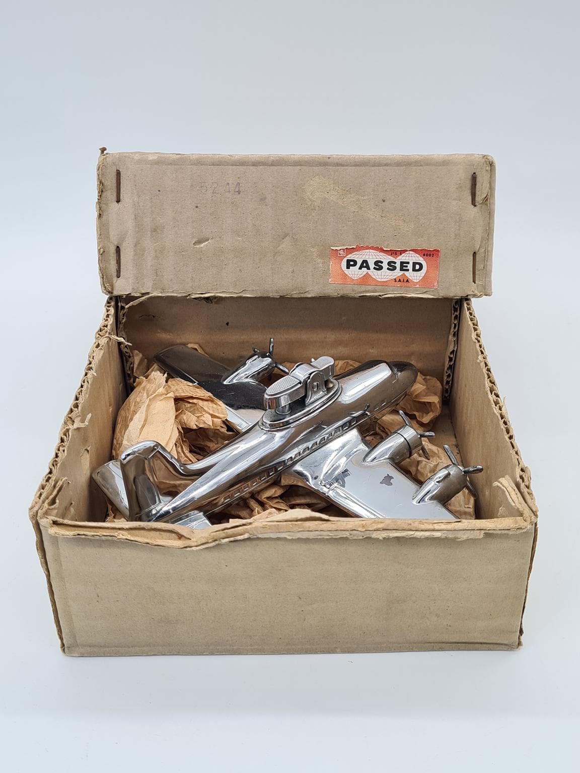 Zapalniczka stołowa samolotowa, srebrny, chrom, Japonia, lata 60. - 288189