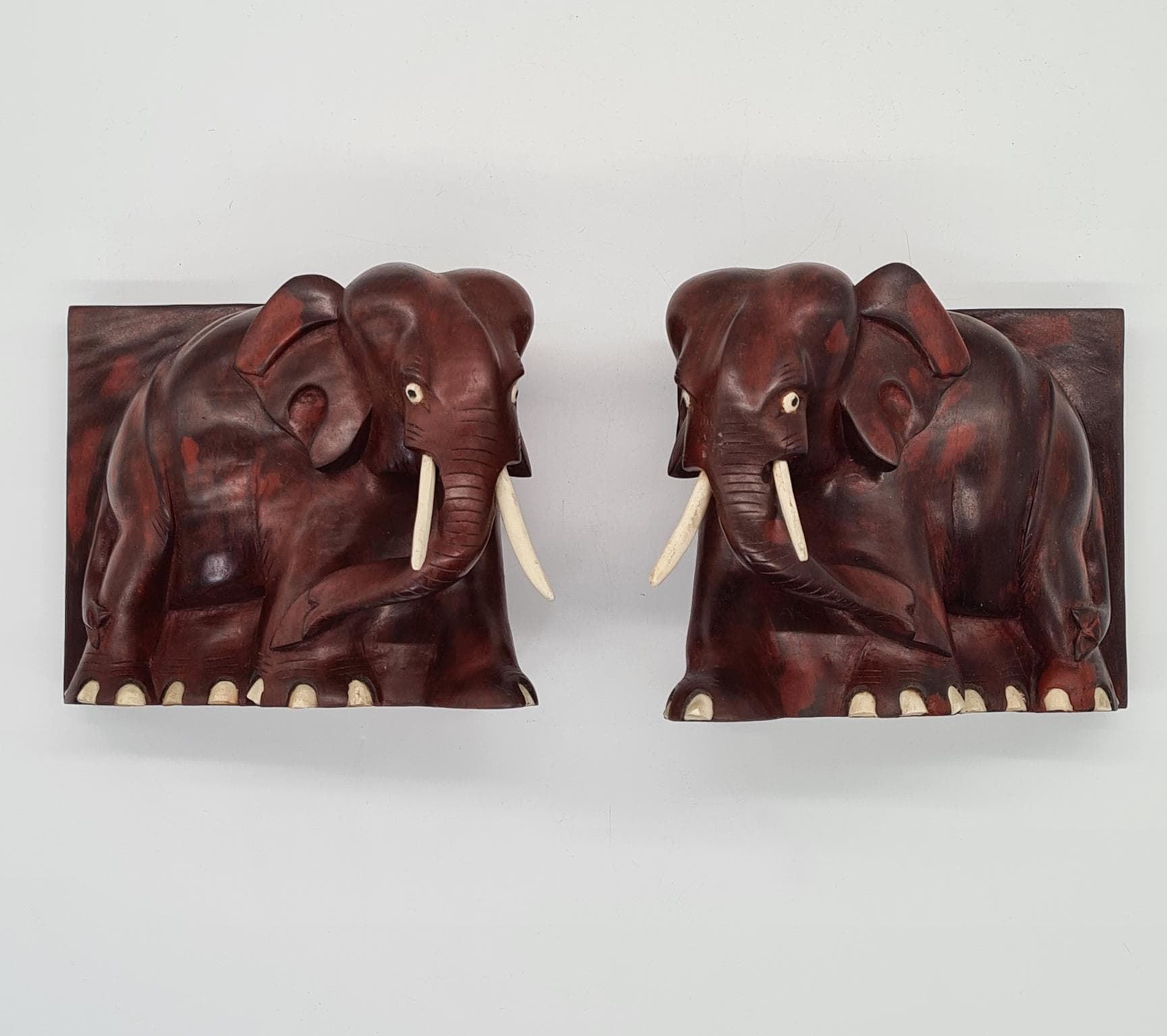 Para podpórek do książek, słonie, drewno brązowe, lata 70. - 288201
