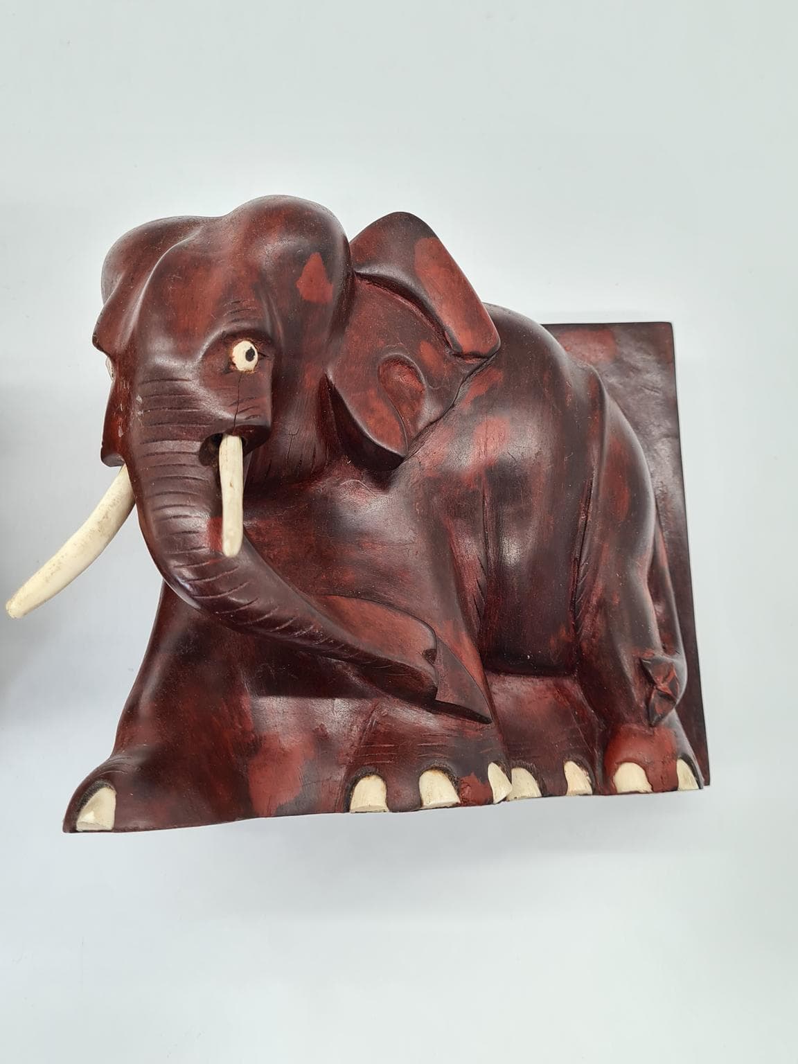 Para podpórek do książek, słonie, drewno brązowe, lata 70. - 288203