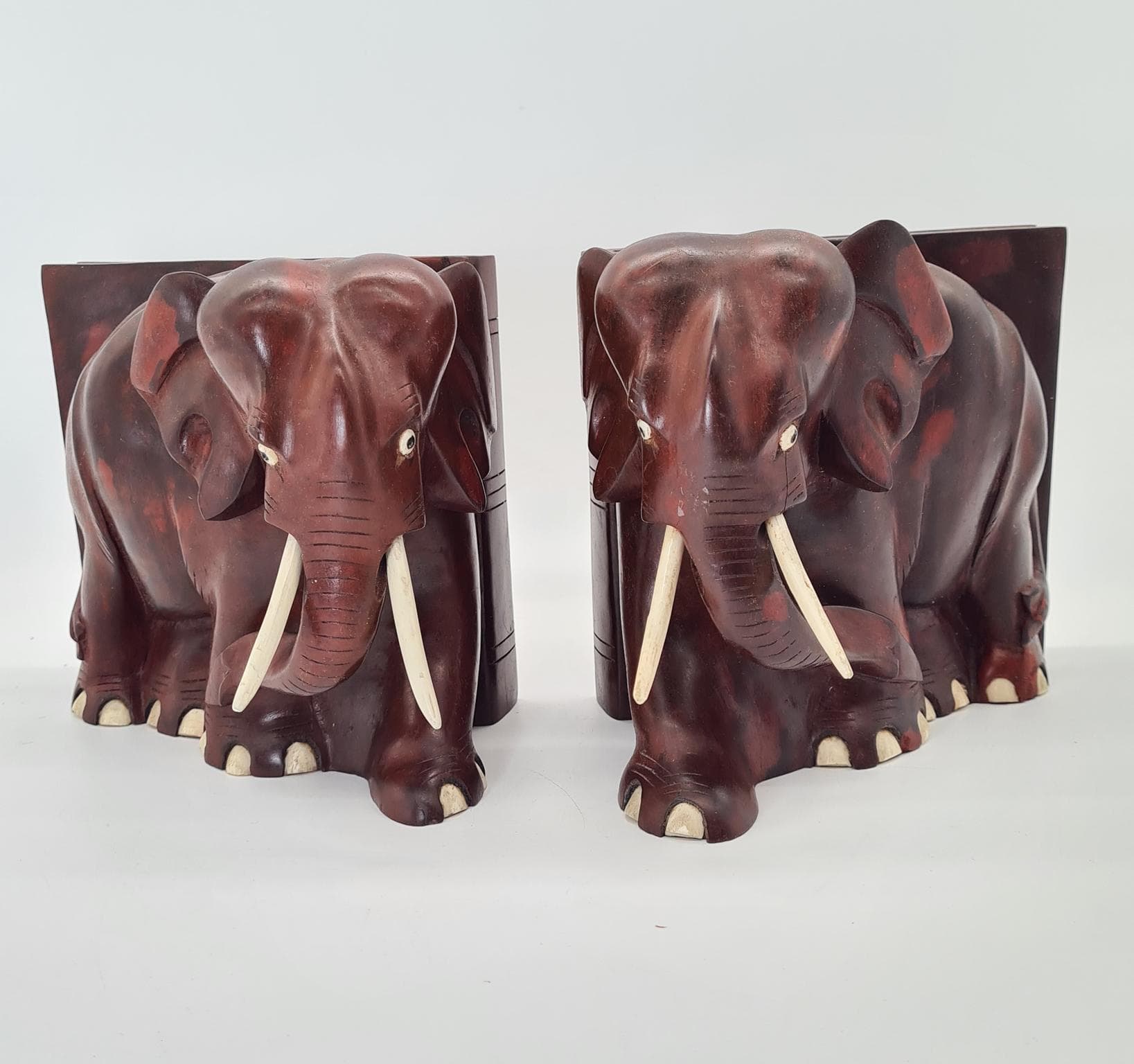 Para podpórek do książek, słonie, drewno brązowe, lata 70. - 288206