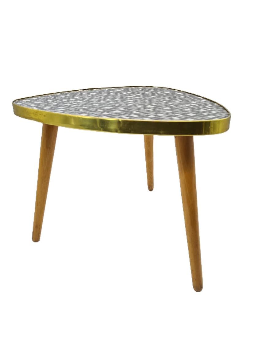 Stolik pomocniczy, szary buk, laminat, mosiądz, Hal Lei, Niemcy, lata 60.