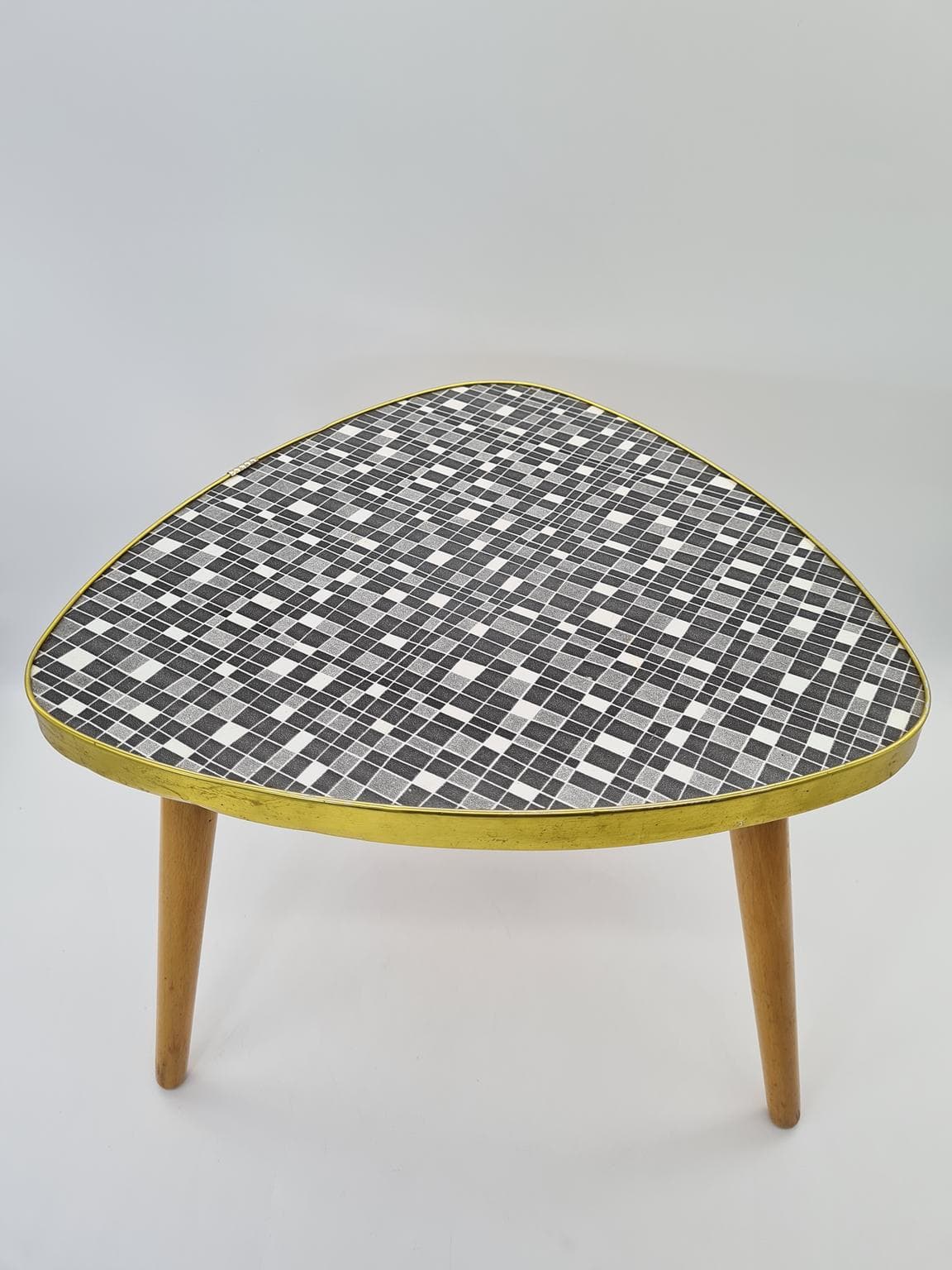 Stolik pomocniczy, szary buk, laminat, mosiądz, Hal Lei, Niemcy, lata 60. - 288228