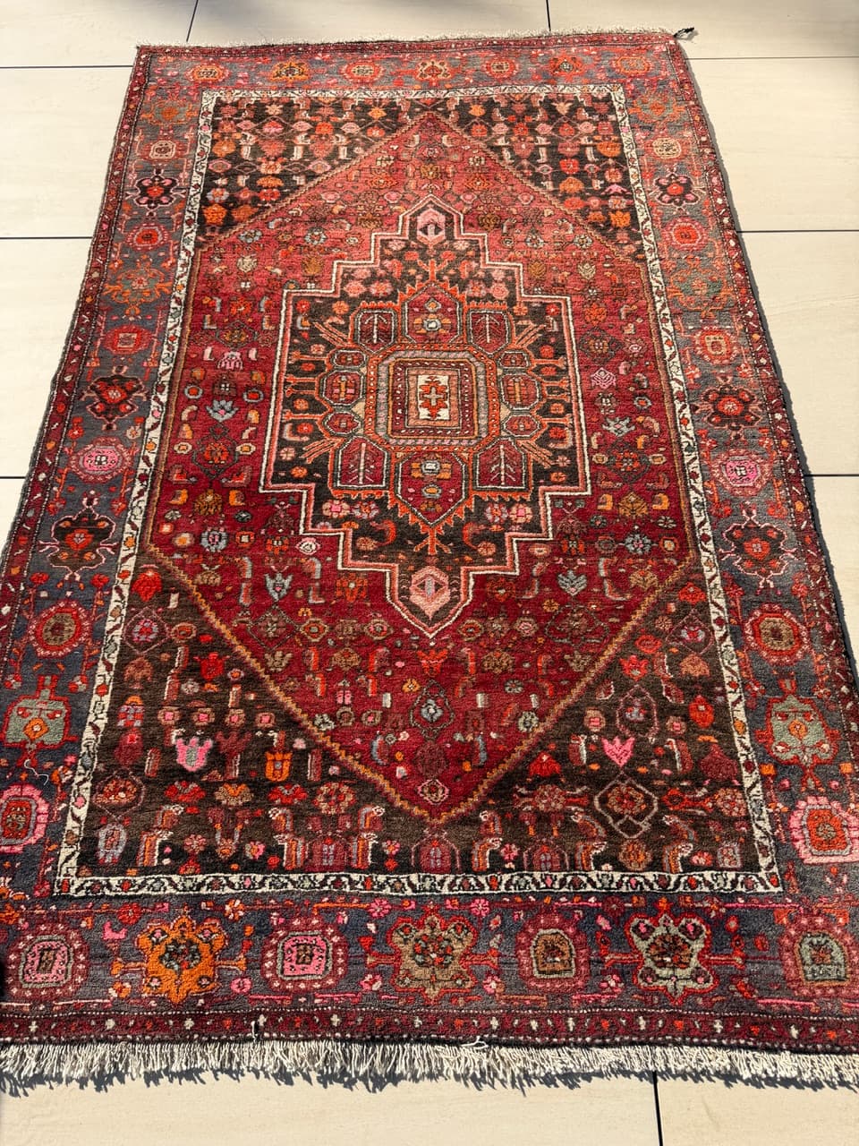 Dywan Hamadan 220x130 cm, czerwony, wełna, Iran - 288266