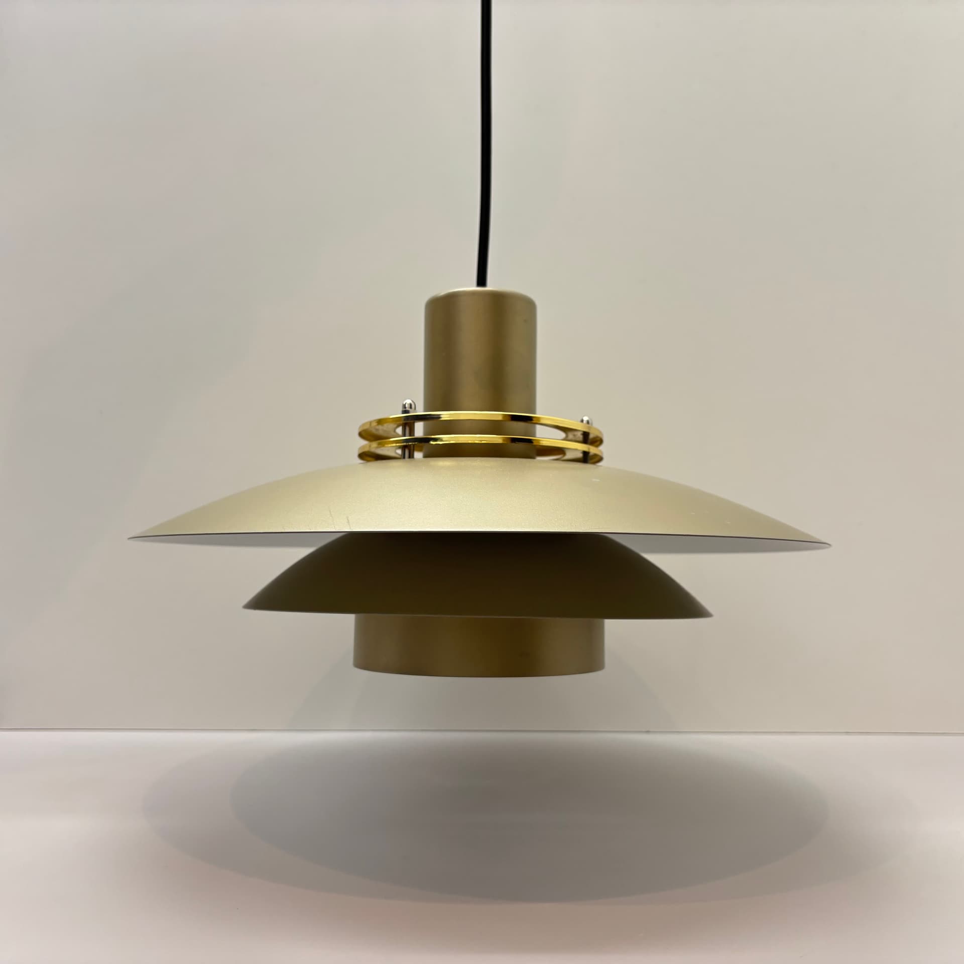 Pendant lamp Leto Pendel, gold steel, Denmark, 1980s. - 288271